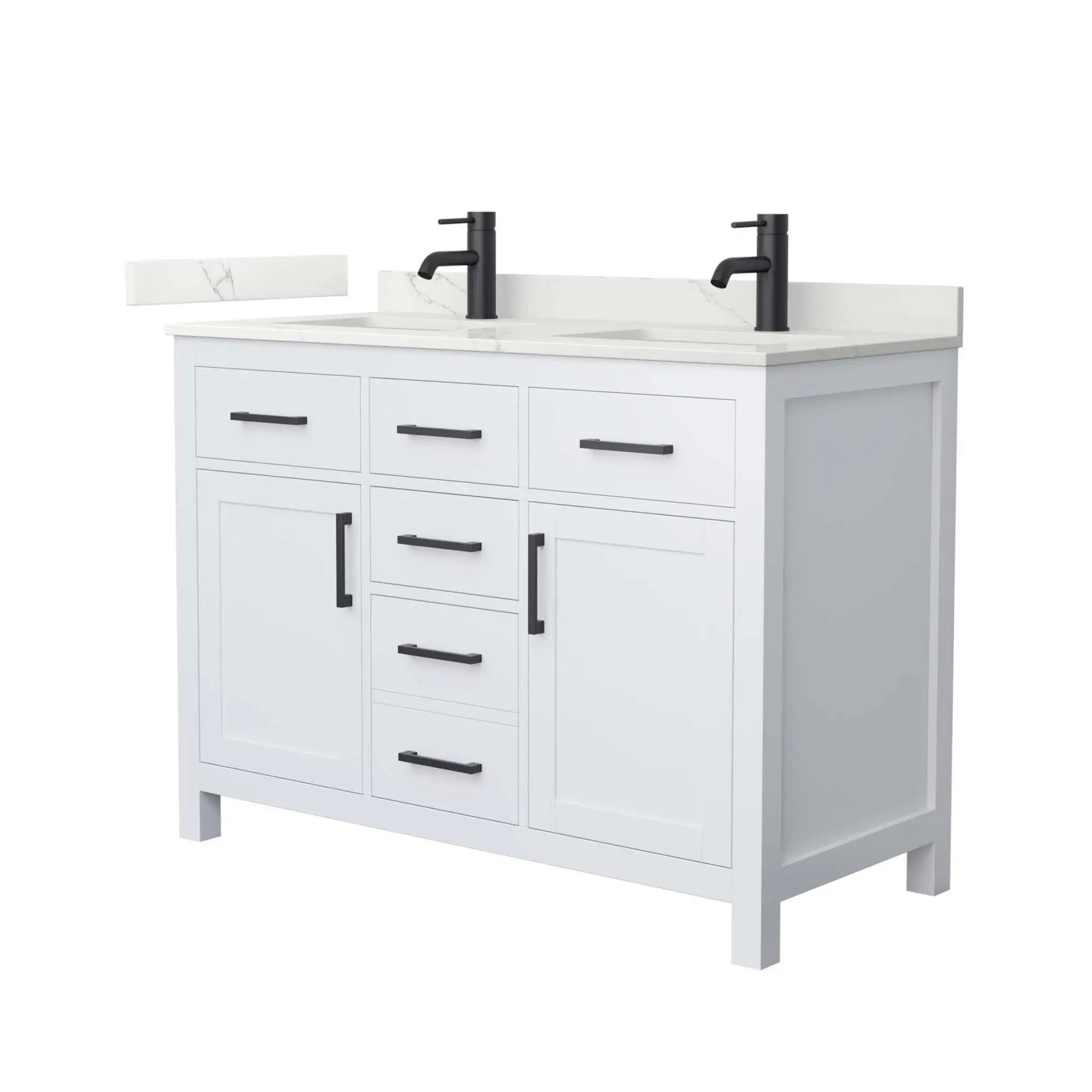 48" Beckett Double Bathroom Vanity in White with Matte Black Trim by Wyndham