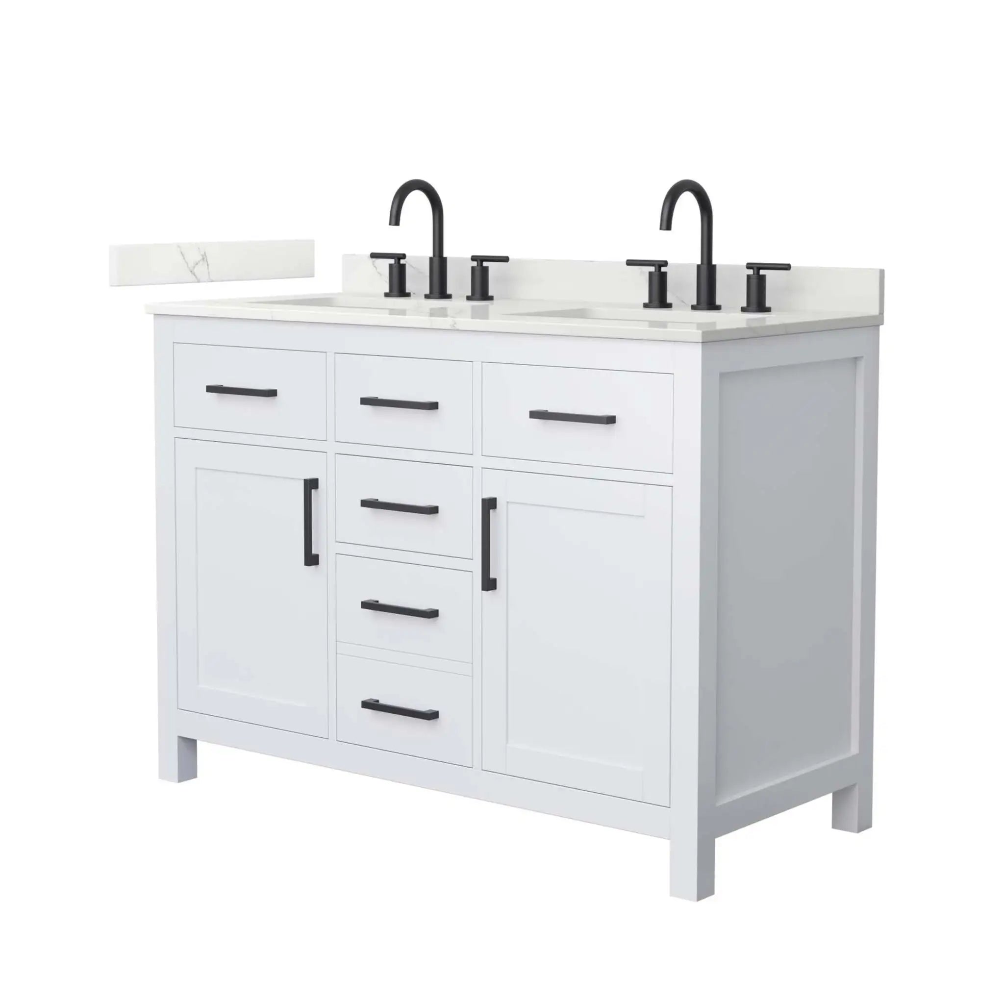 48" Beckett Double Bathroom Vanity in White with Matte Black Trim by Wyndham