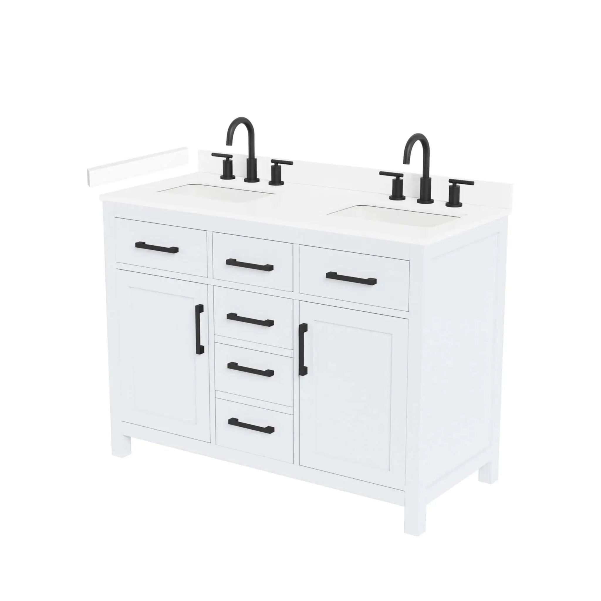 48" Beckett Double Bathroom Vanity in White with Matte Black Trim by Wyndham