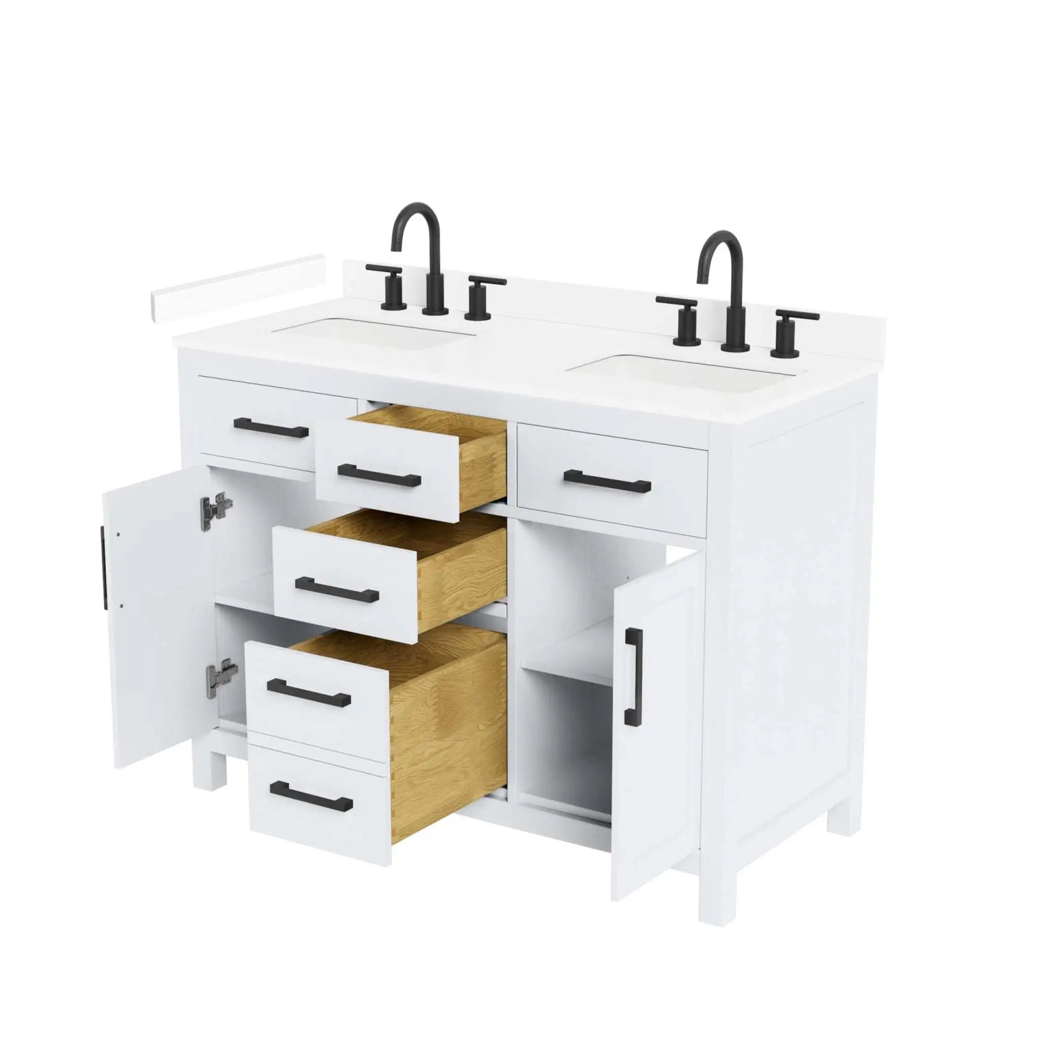 48" Beckett Double Bathroom Vanity in White with Matte Black Trim by Wyndham