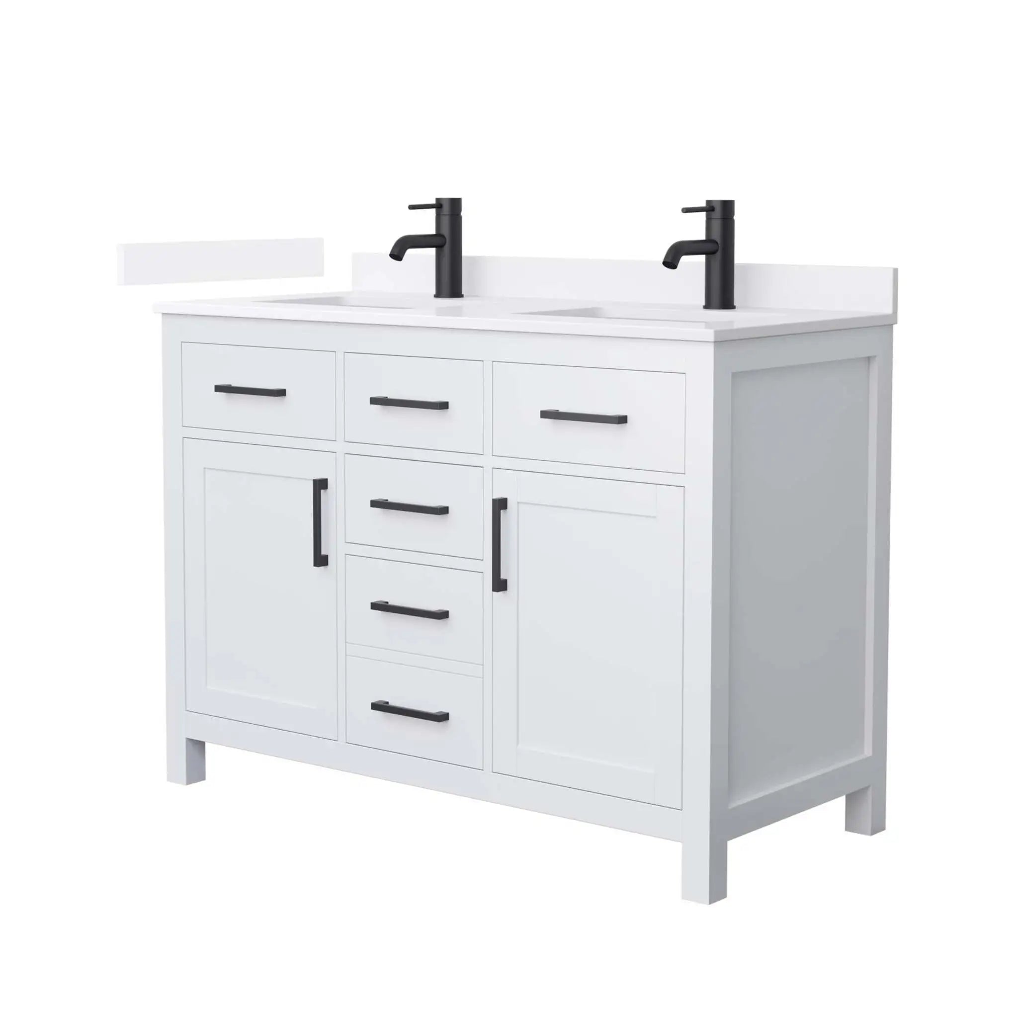 48" Beckett Double Bathroom Vanity in White with Matte Black Trim by Wyndham