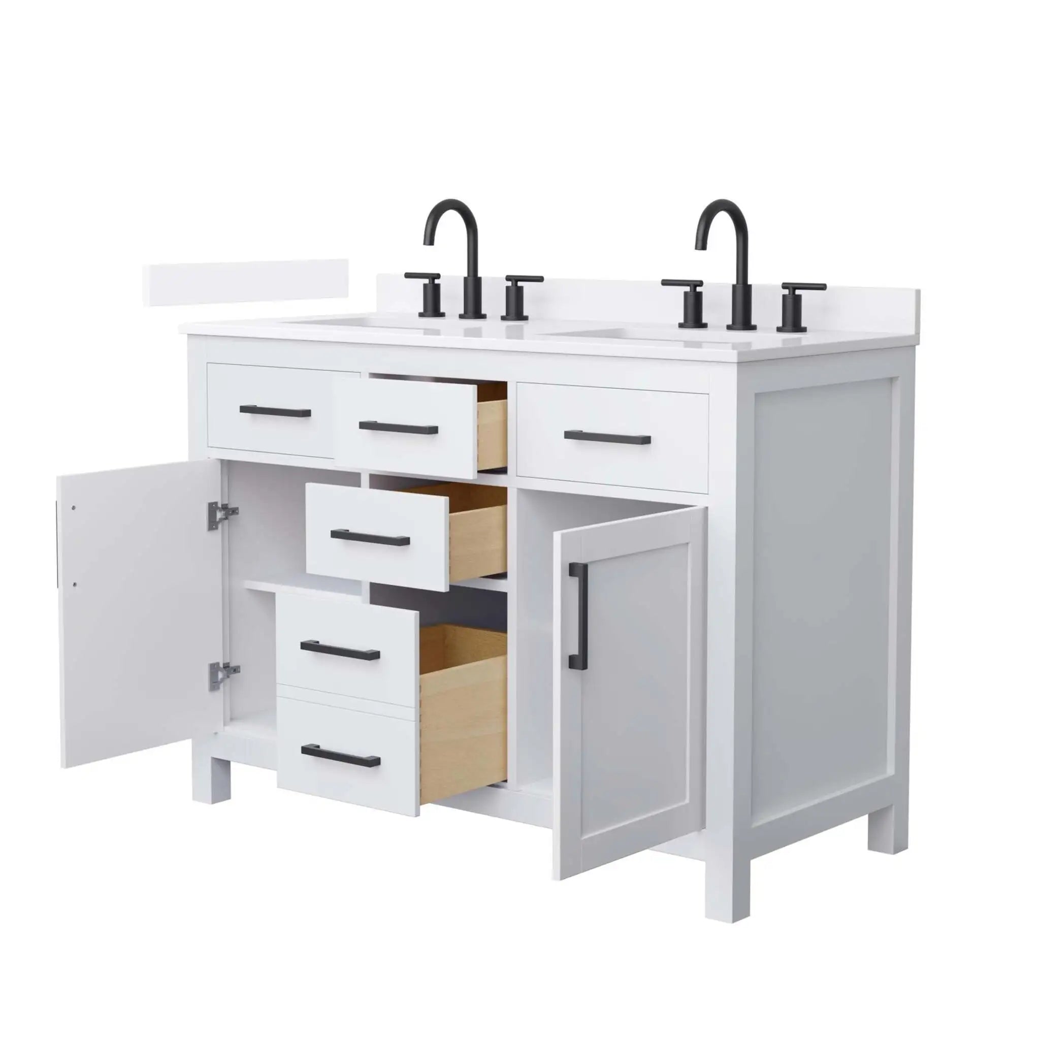 48" Beckett Double Bathroom Vanity in White with Matte Black Trim by Wyndham