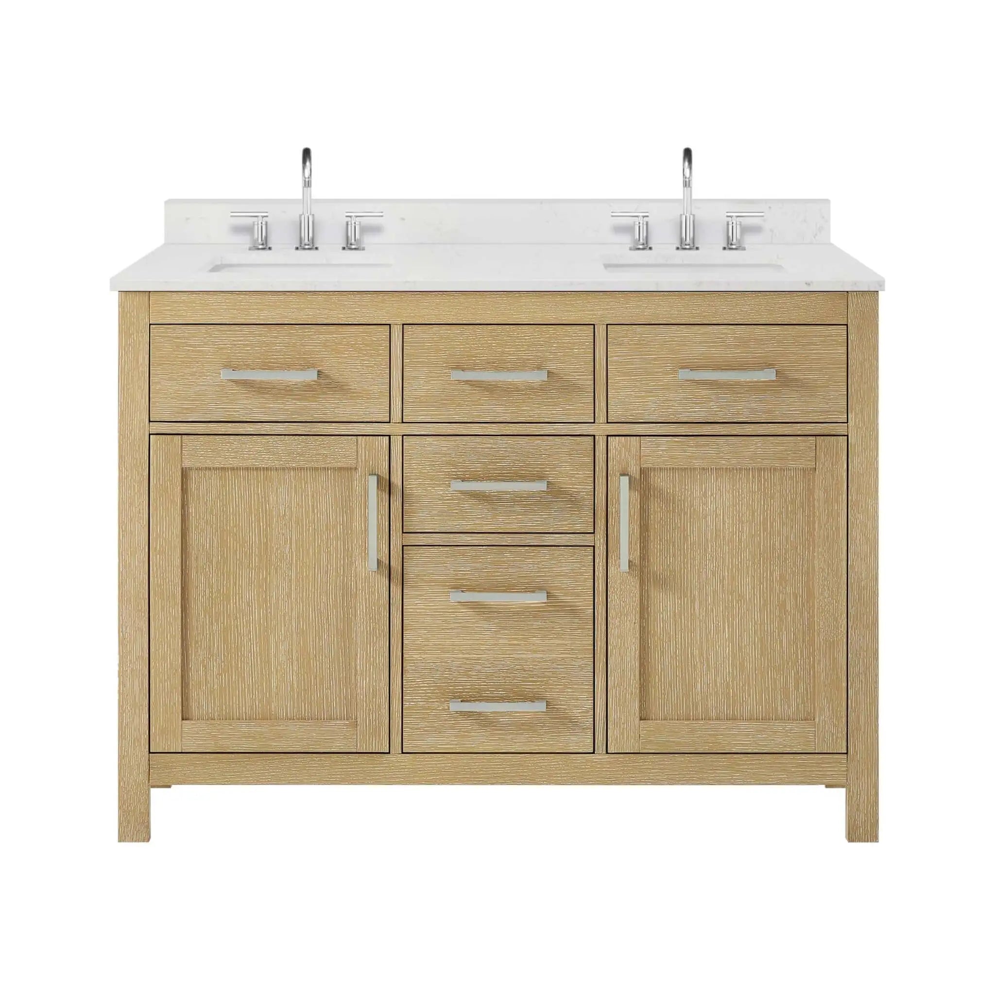 48" Beckett Double Bathroom Vanity in Whitewashed Oak with Brushed Nickel Trim by Wyndham