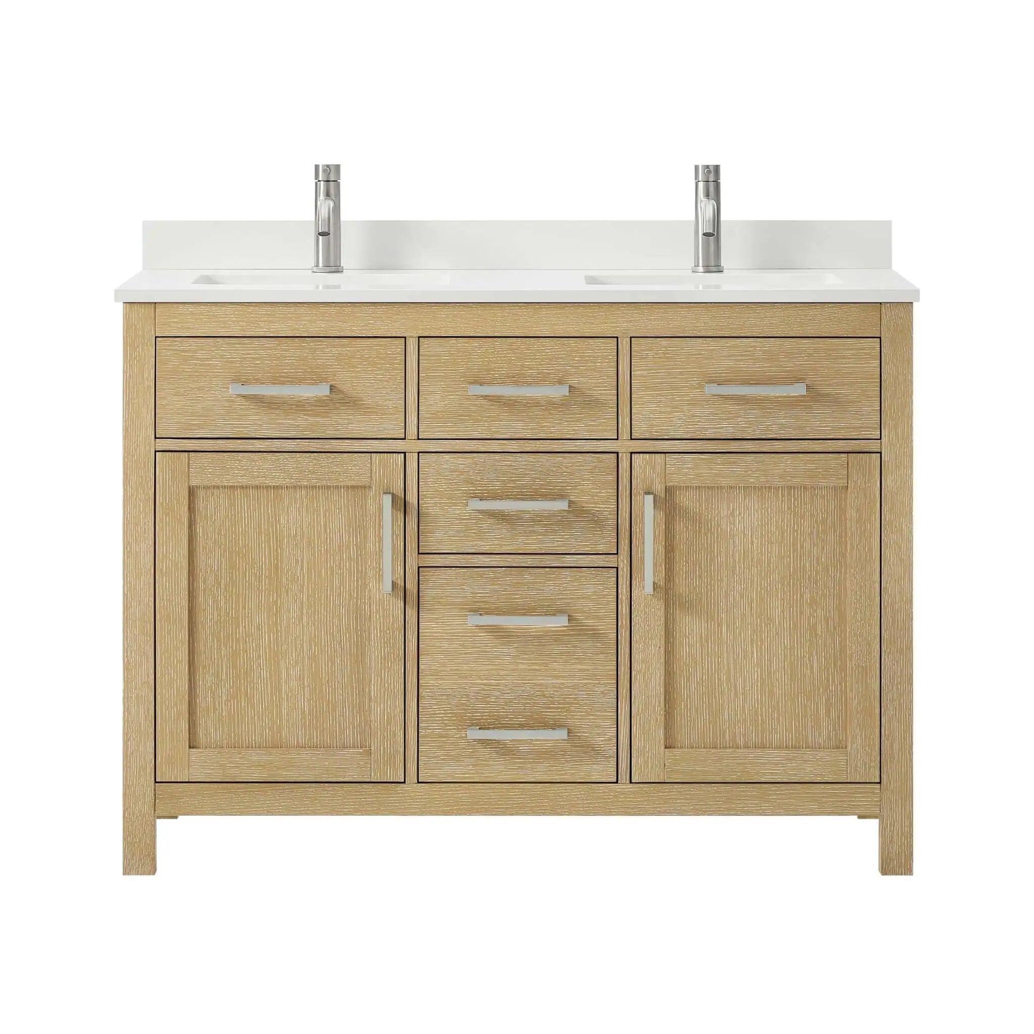 48" Beckett Double Bathroom Vanity in Whitewashed Oak with Brushed Nickel Trim by Wyndham