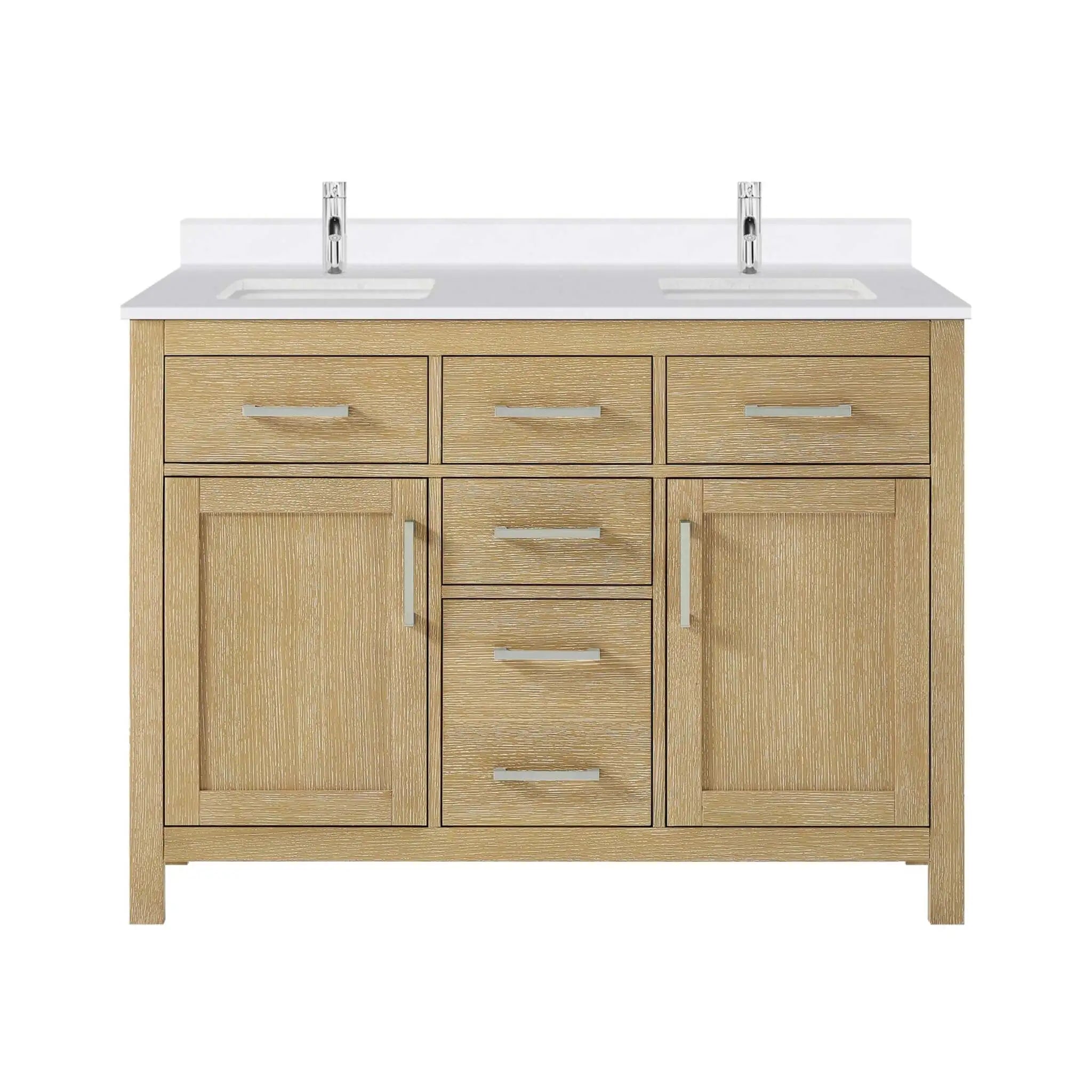 48" Beckett Double Bathroom Vanity in Whitewashed Oak with Brushed Nickel Trim by Wyndham