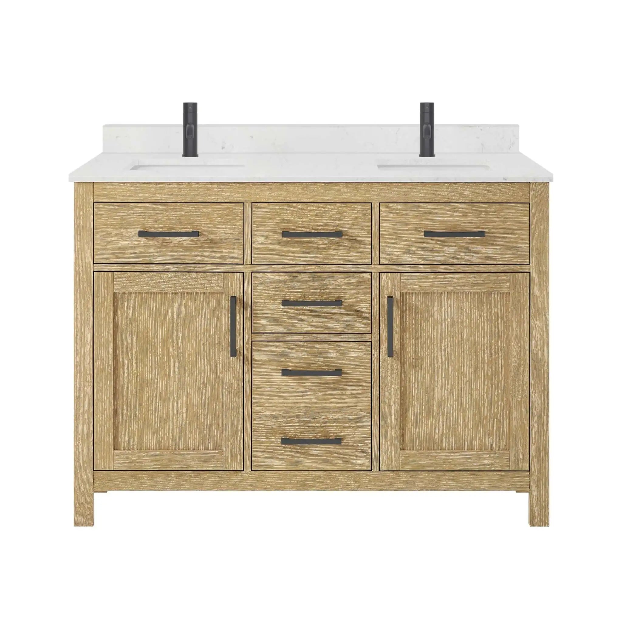48" Beckett Double Bathroom Vanity in Whitewashed Oak with Matte Black Trim by Wyndham