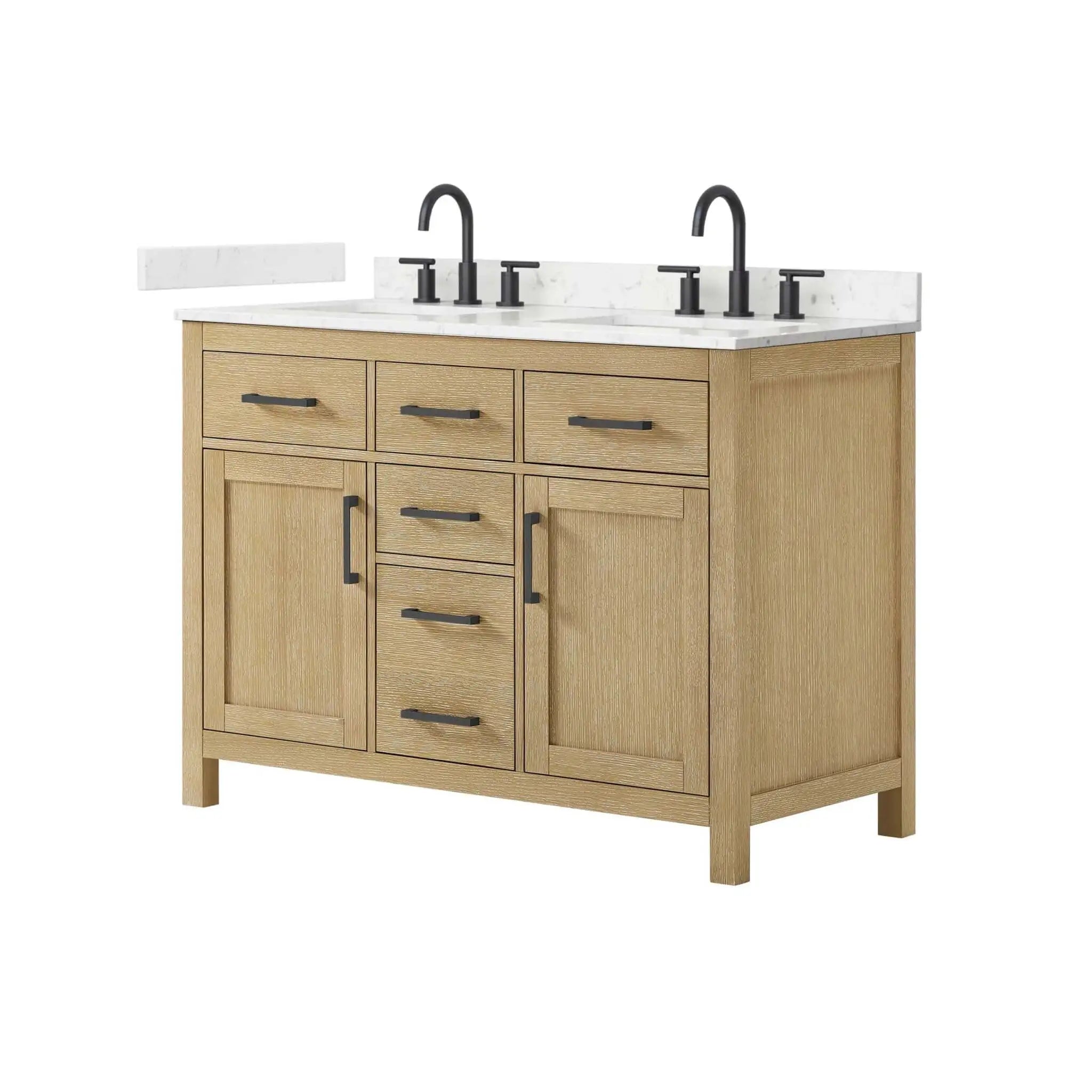 48" Beckett Double Bathroom Vanity in Whitewashed Oak with Matte Black Trim by Wyndham