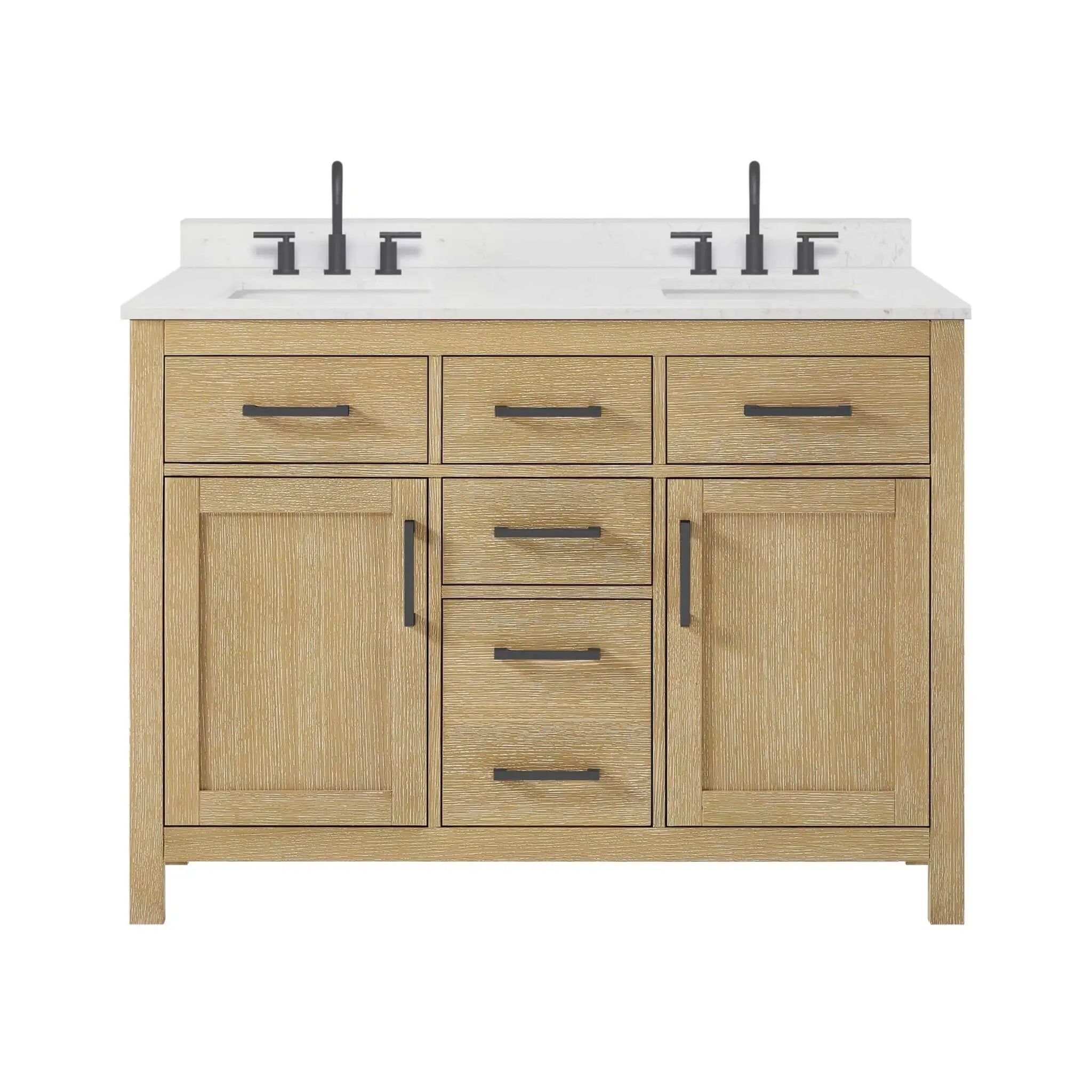 48" Beckett Double Bathroom Vanity in Whitewashed Oak with Matte Black Trim by Wyndham