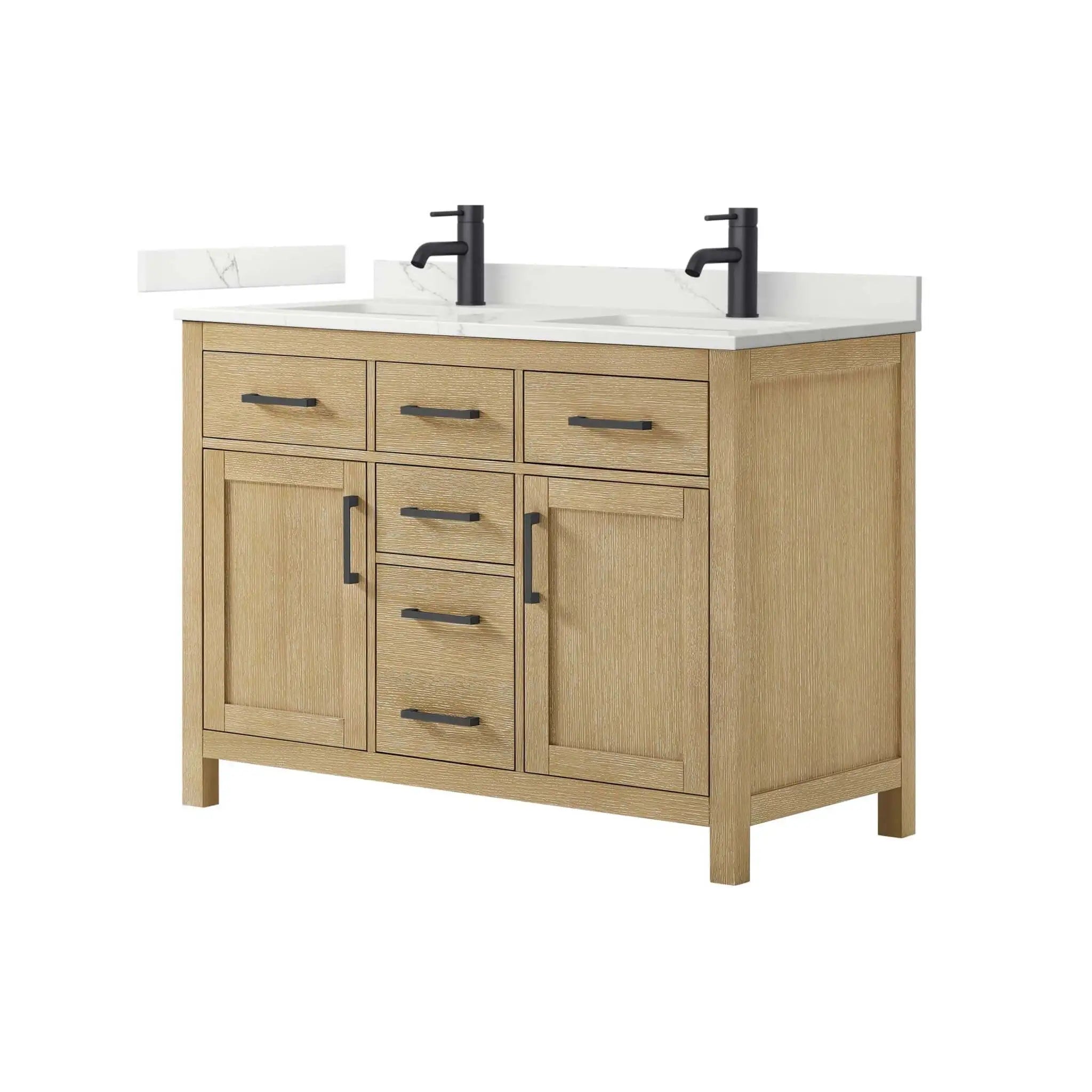 48" Beckett Double Bathroom Vanity in Whitewashed Oak with Matte Black Trim by Wyndham