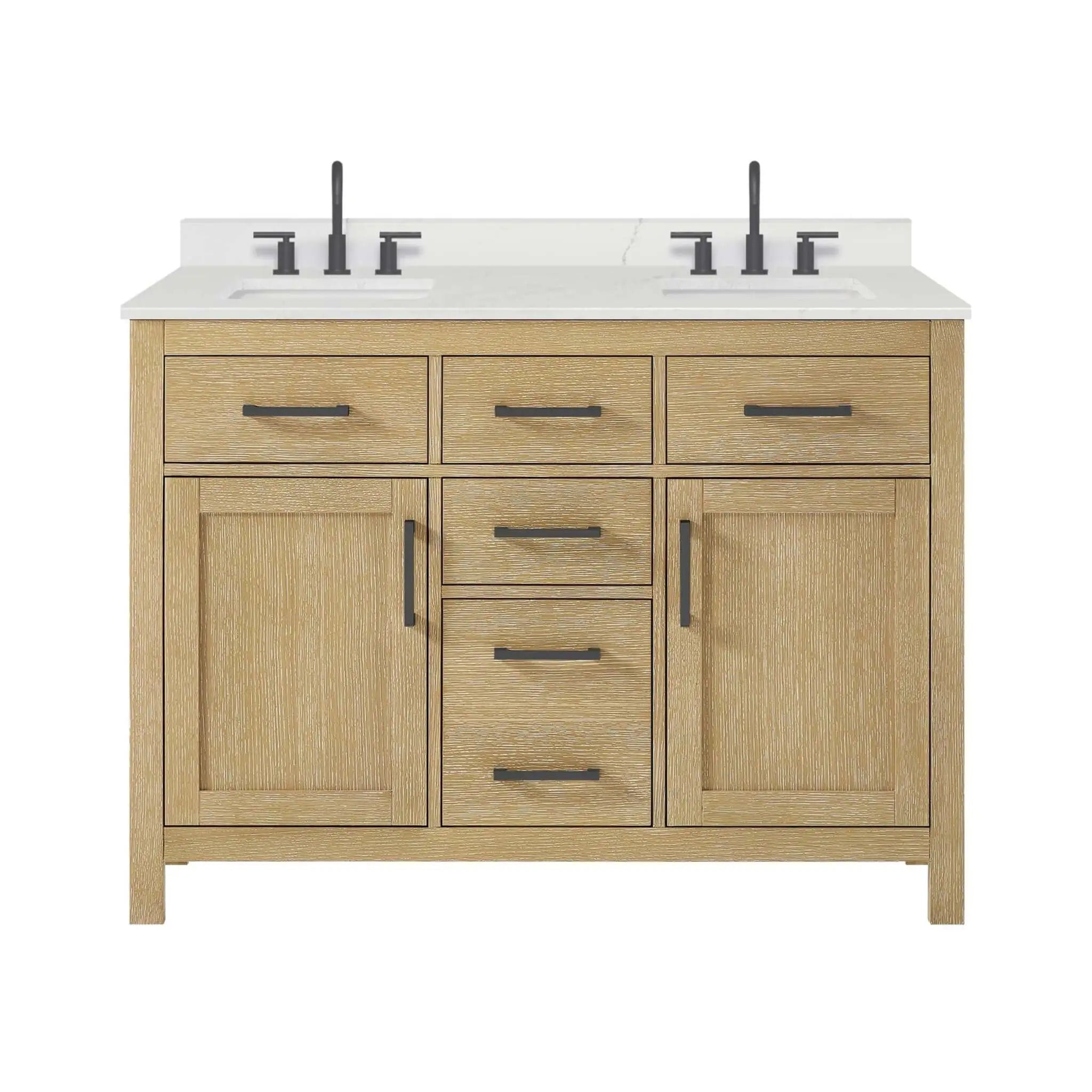 48" Beckett Double Bathroom Vanity in Whitewashed Oak with Matte Black Trim by Wyndham