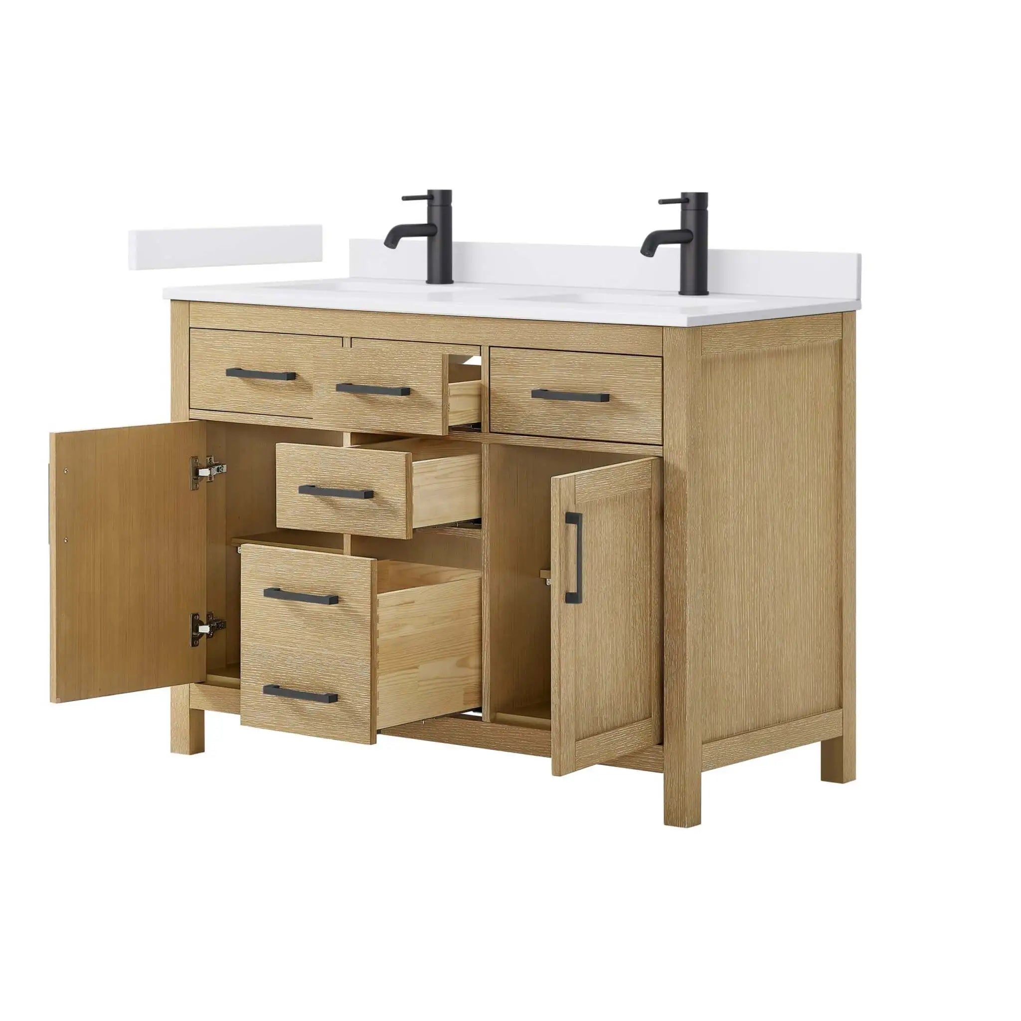 48" Beckett Double Bathroom Vanity in Whitewashed Oak with Matte Black Trim by Wyndham