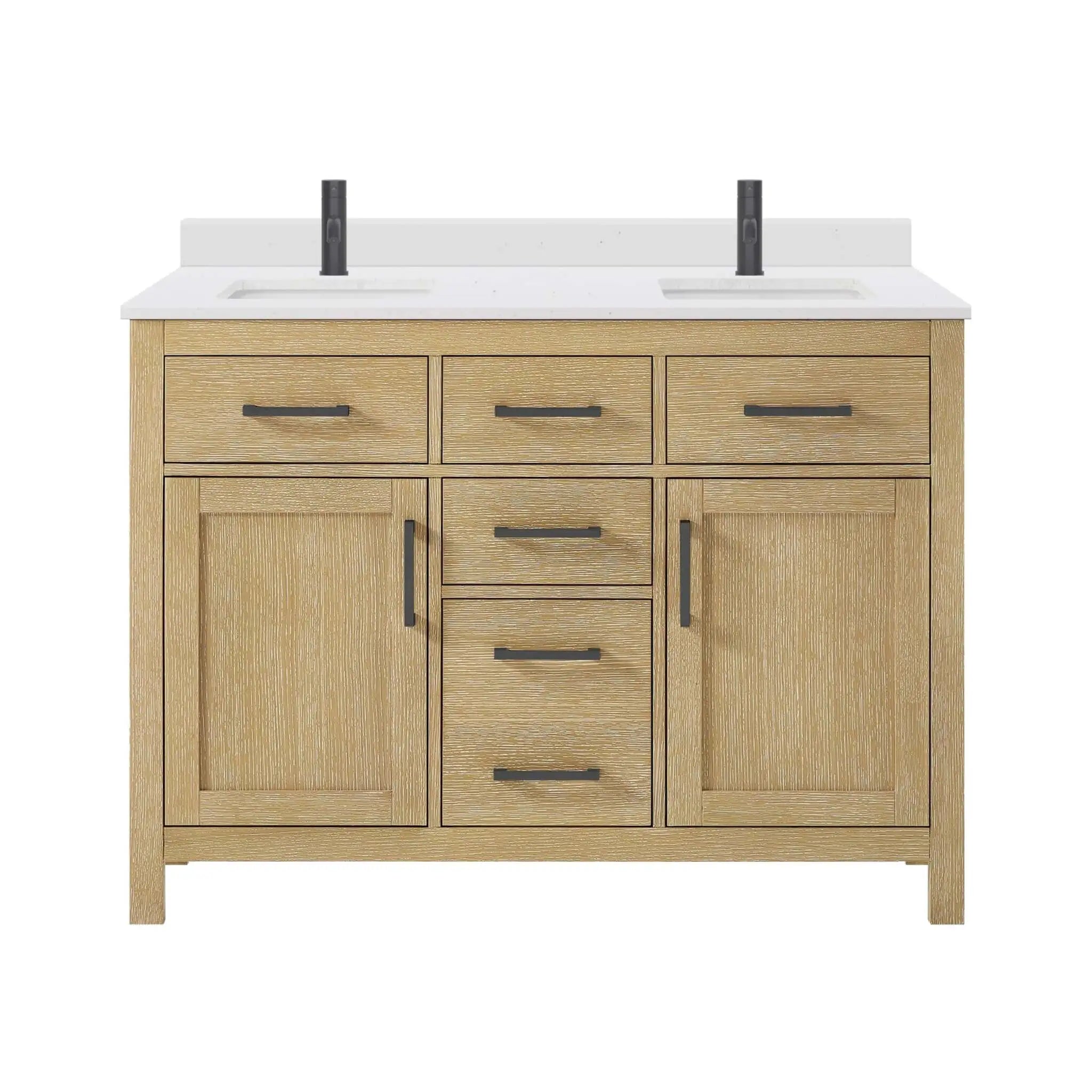 48" Beckett Double Bathroom Vanity in Whitewashed Oak with Matte Black Trim by Wyndham