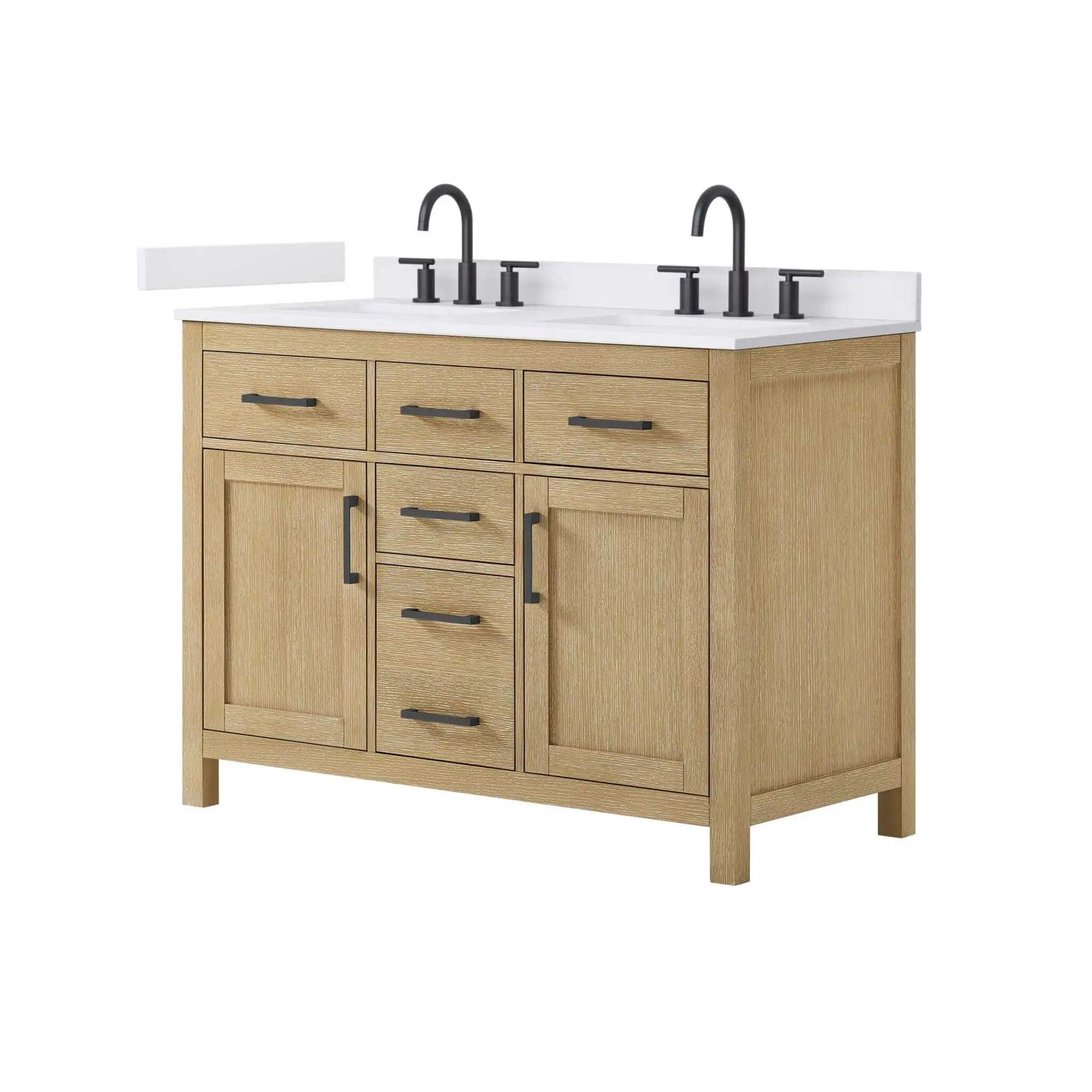 48" Beckett Double Bathroom Vanity in Whitewashed Oak with Matte Black Trim by Wyndham