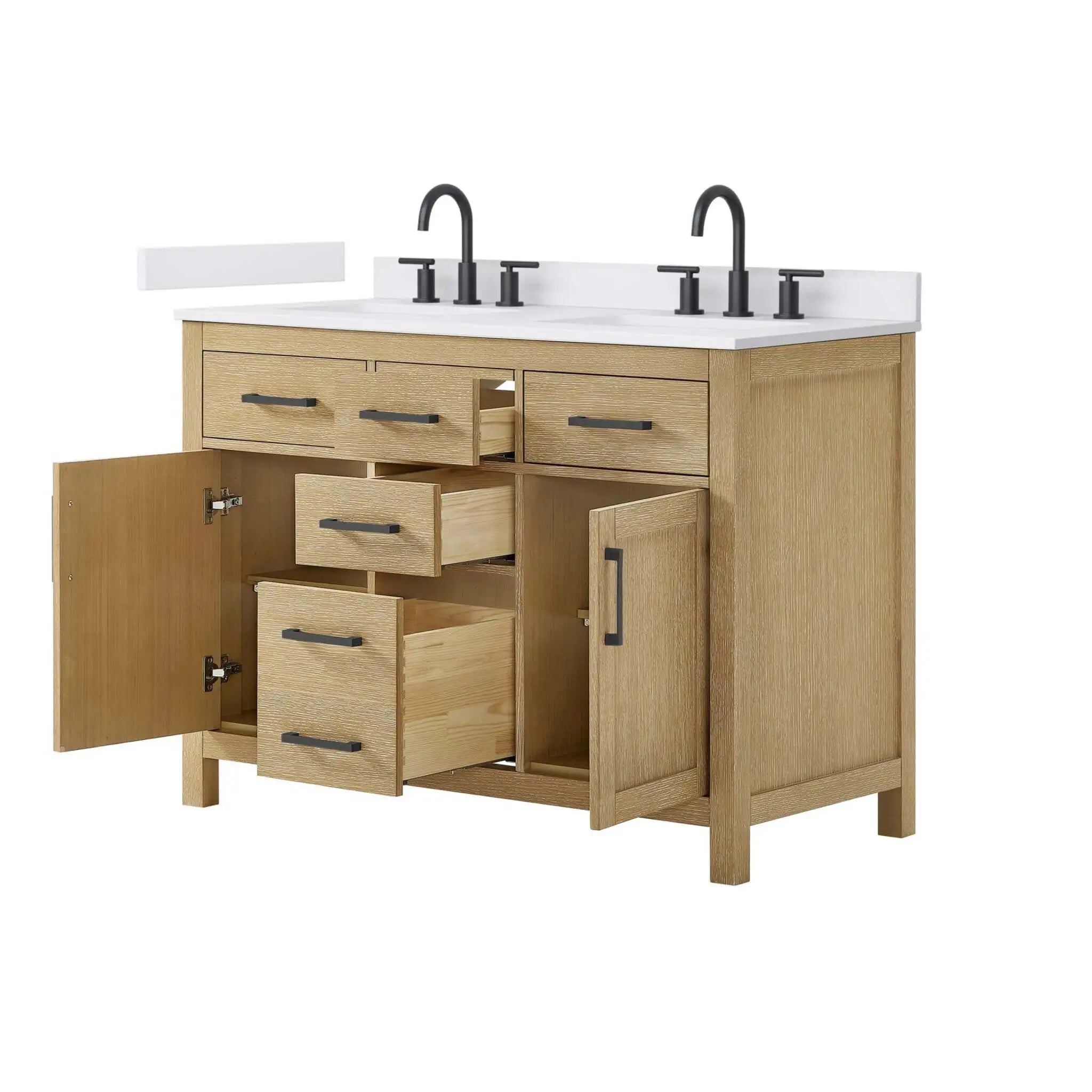 48" Beckett Double Bathroom Vanity in Whitewashed Oak with Matte Black Trim by Wyndham