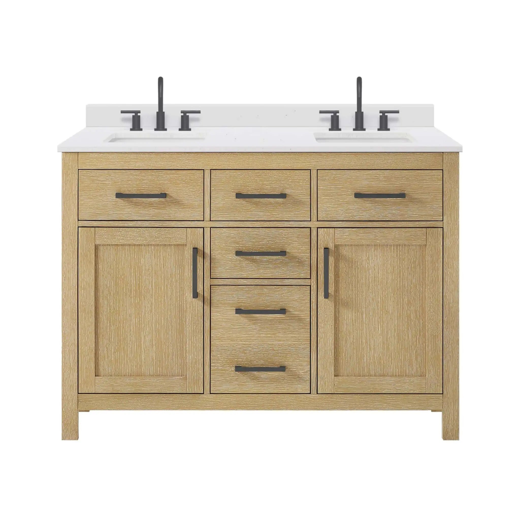 48" Beckett Double Bathroom Vanity in Whitewashed Oak with Matte Black Trim by Wyndham
