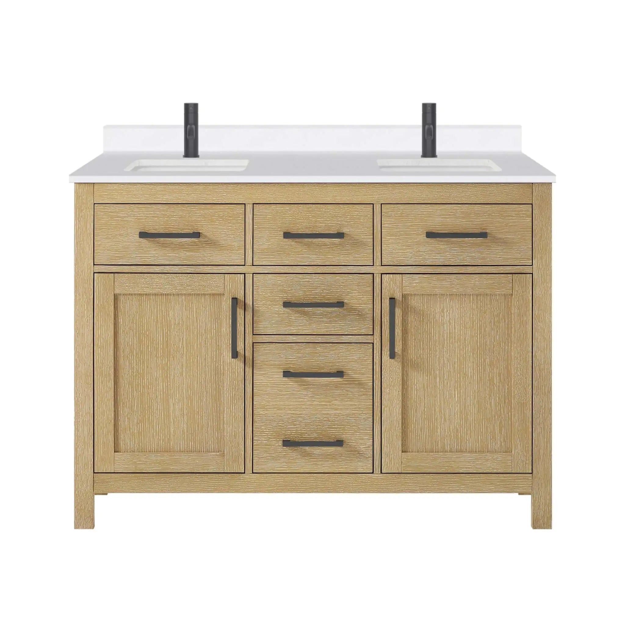 48" Beckett Double Bathroom Vanity in Whitewashed Oak with Matte Black Trim by Wyndham