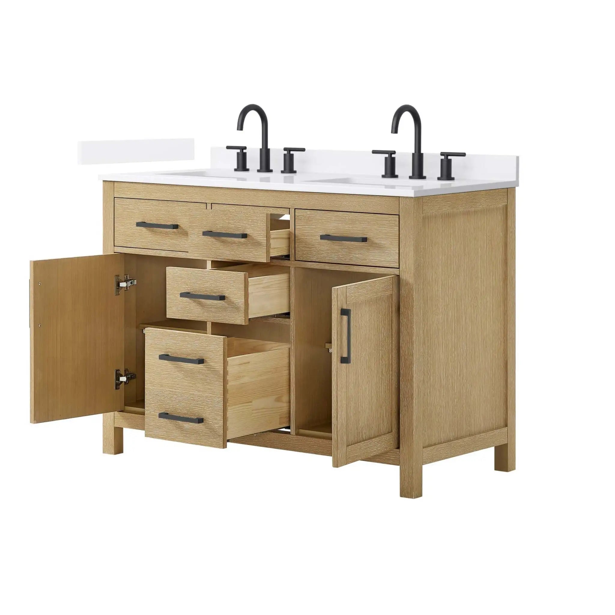 48" Beckett Double Bathroom Vanity in Whitewashed Oak with Matte Black Trim by Wyndham