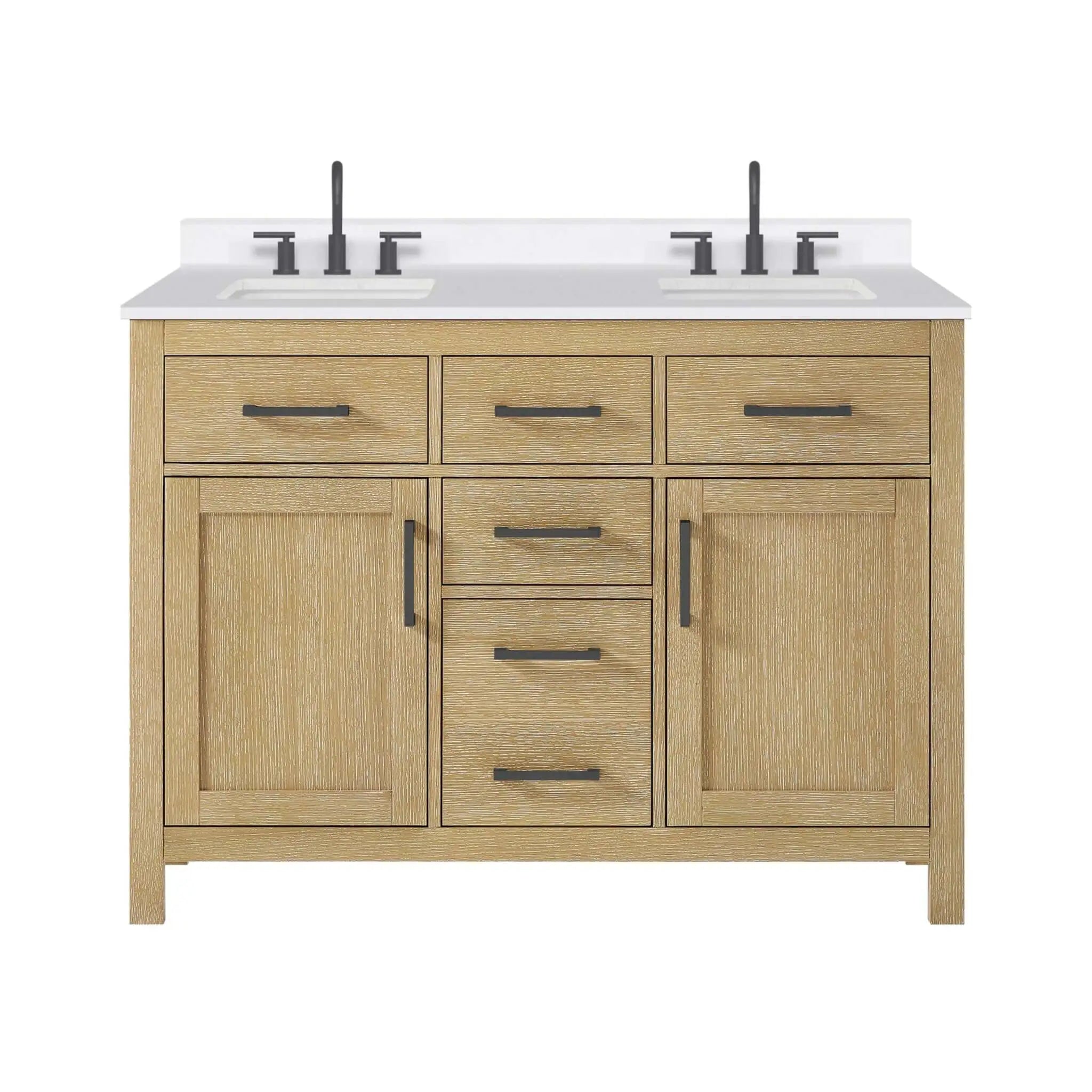 48" Beckett Double Bathroom Vanity in Whitewashed Oak with Matte Black Trim by Wyndham