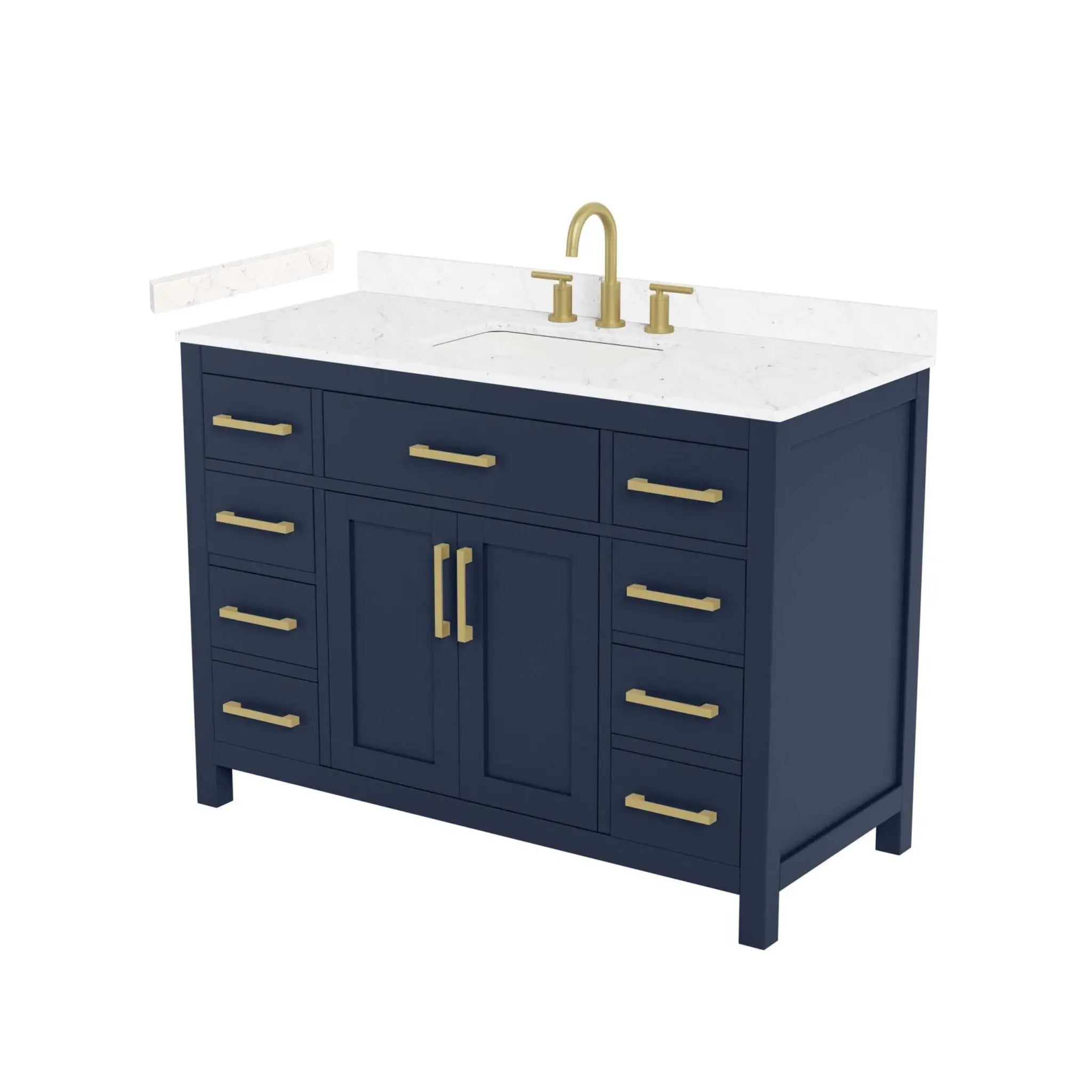 48" Beckett Single Bathroom Vanity in Dark Blue with Brushed Gold Trim by Wyndham