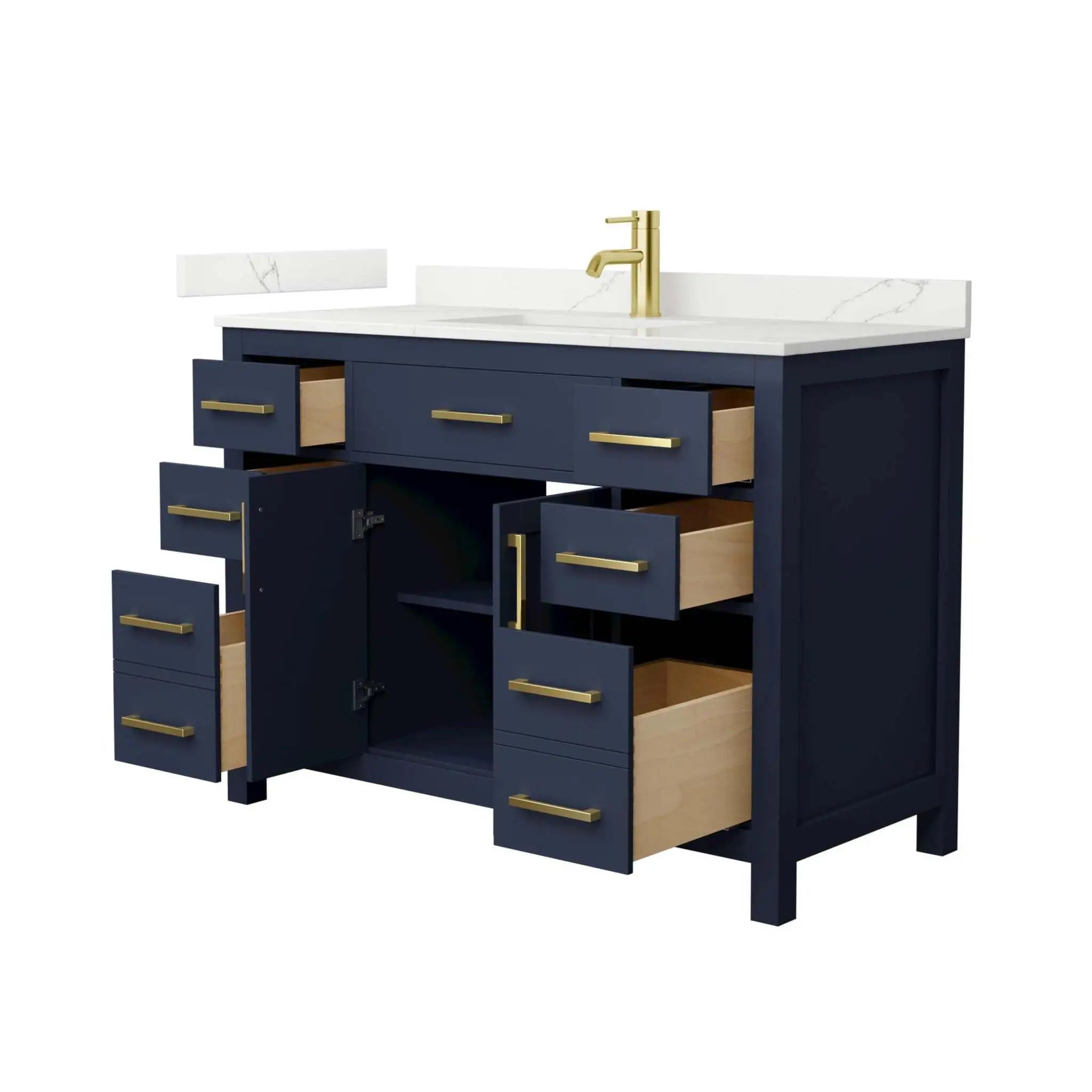 48" Beckett Single Bathroom Vanity in Dark Blue with Brushed Gold Trim by Wyndham