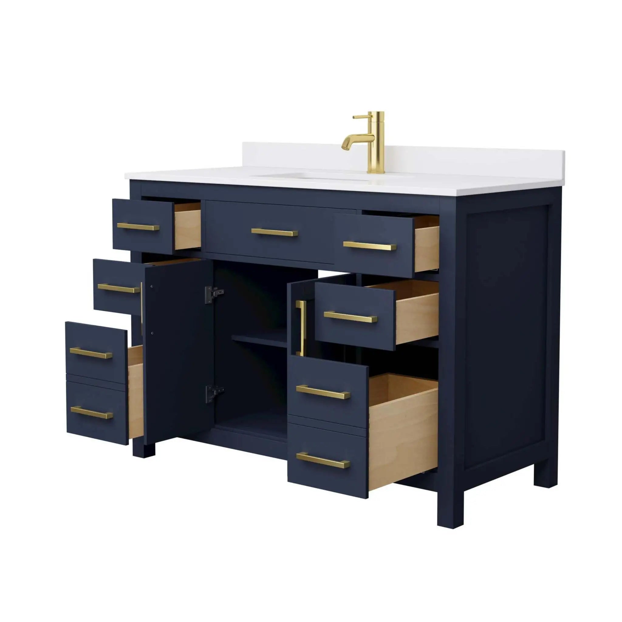 48" Beckett Single Bathroom Vanity in Dark Blue with Brushed Gold Trim by Wyndham