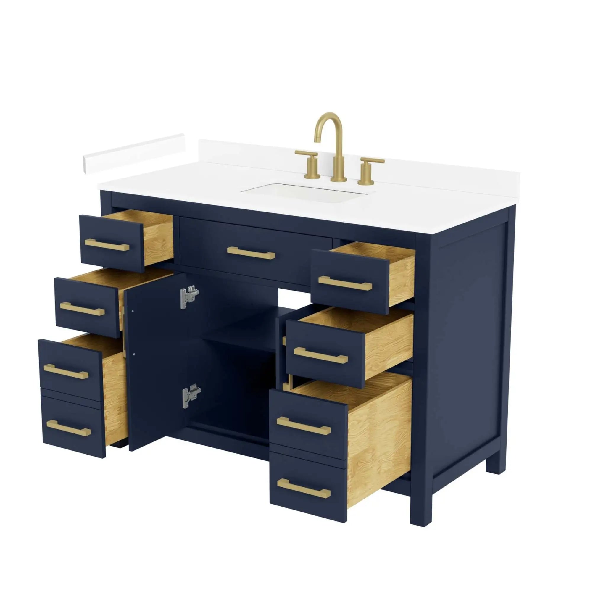 48" Beckett Single Bathroom Vanity in Dark Blue with Brushed Gold Trim by Wyndham