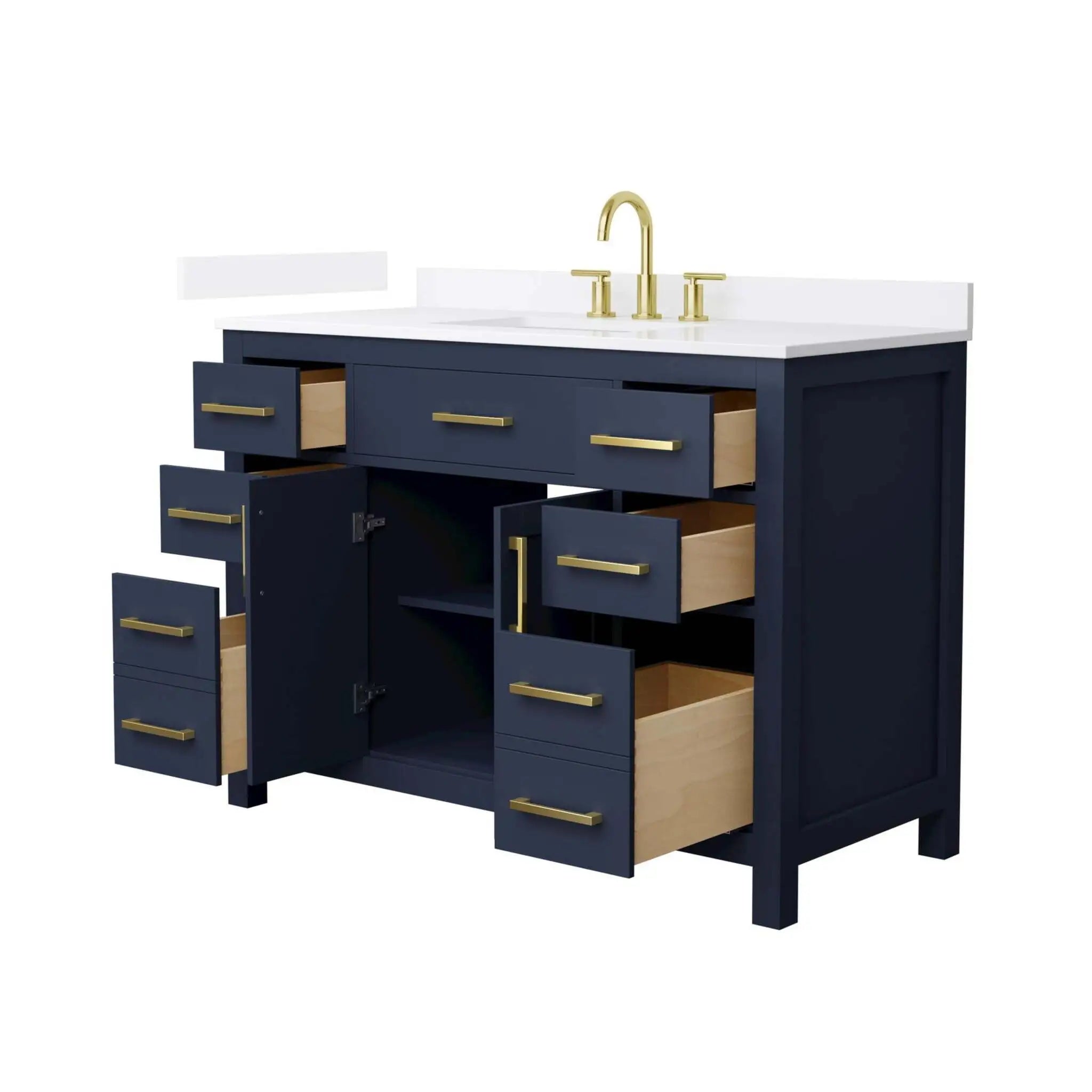 48" Beckett Single Bathroom Vanity in Dark Blue with Brushed Gold Trim by Wyndham