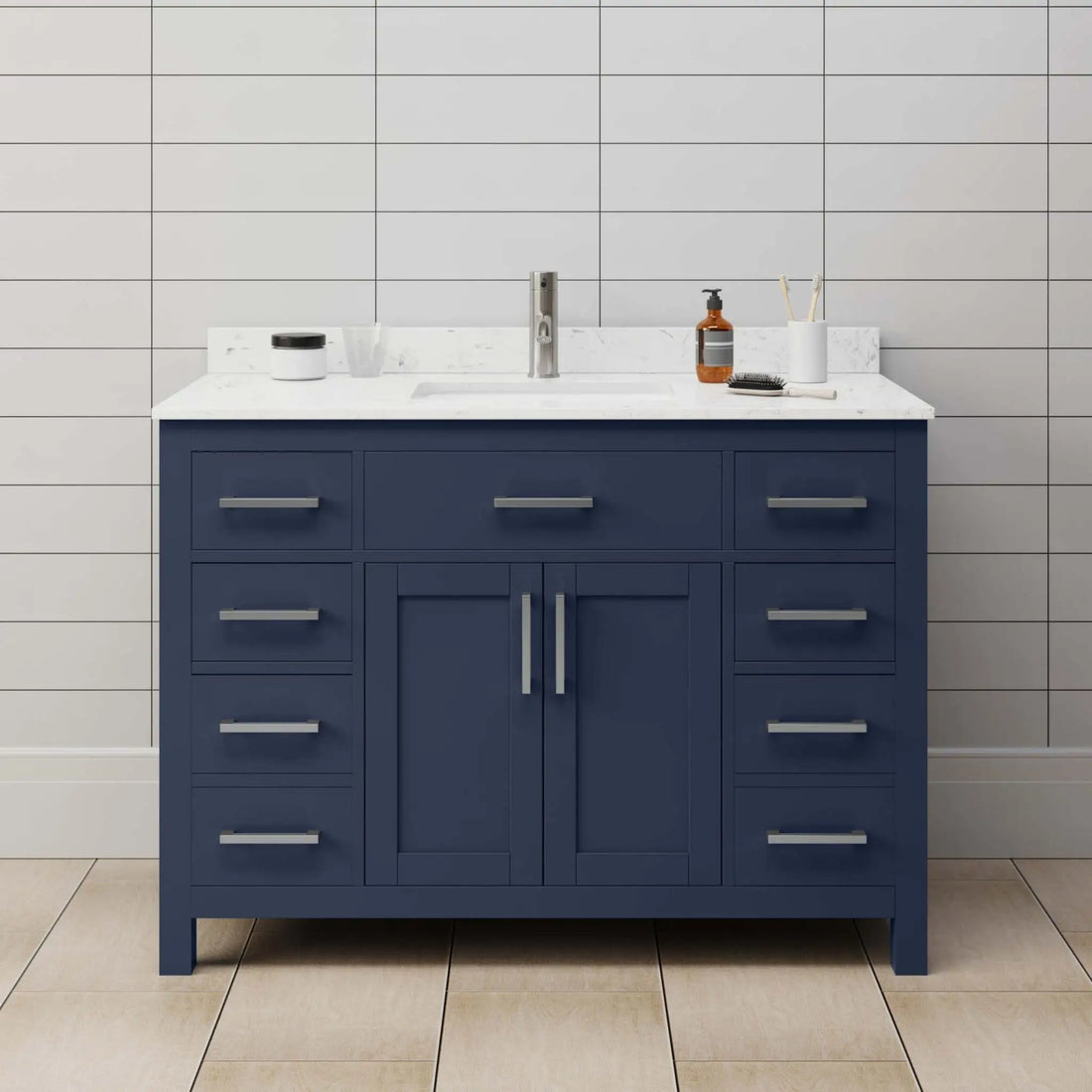 48" Beckett Single Bathroom Vanity in Dark Blue with Brushed Nickel Trim by Wyndham