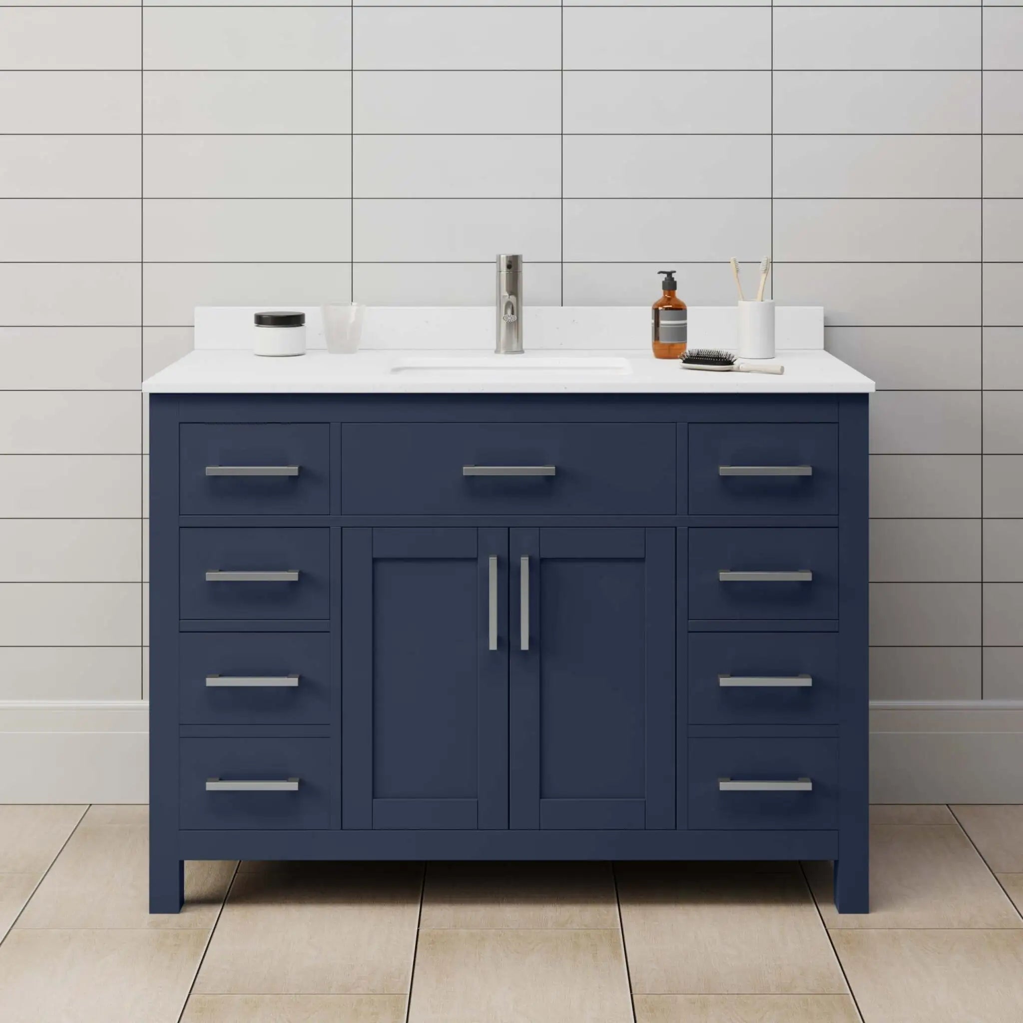 48" Beckett Single Bathroom Vanity in Dark Blue with Brushed Nickel Trim by Wyndham