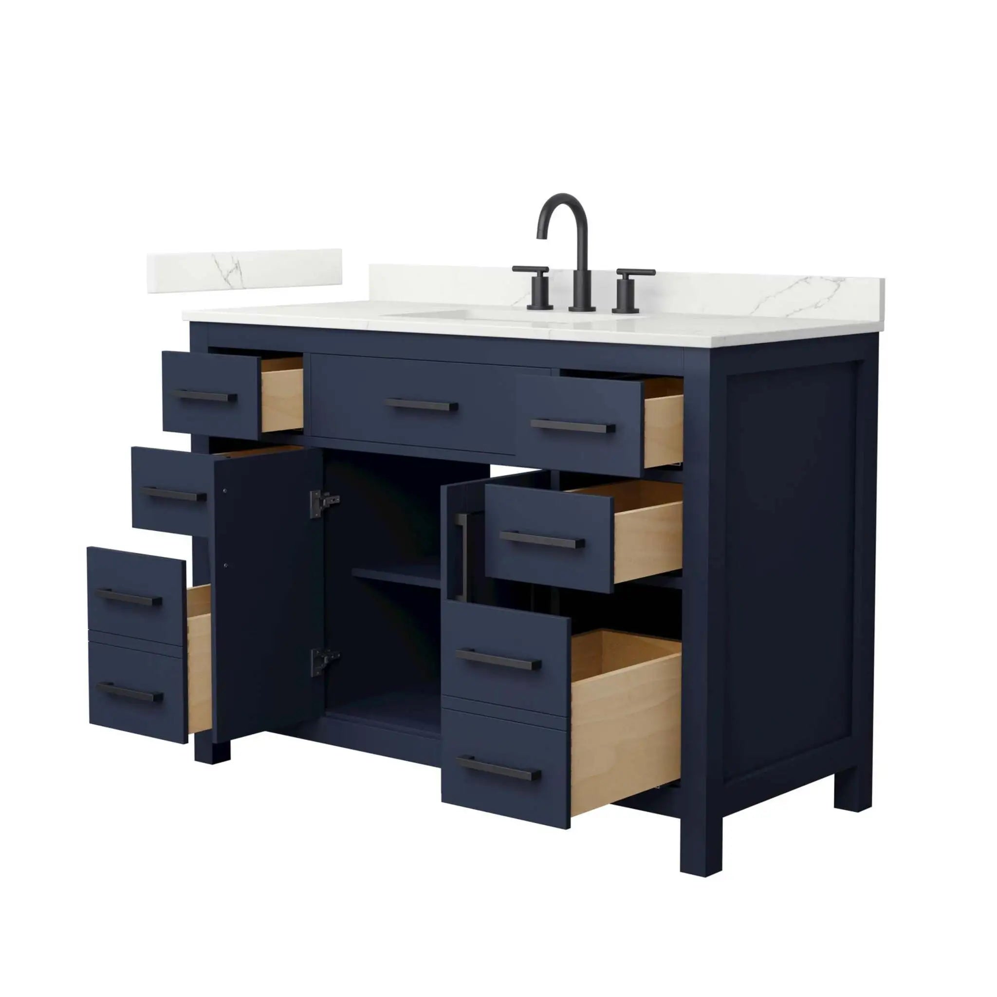 48" Beckett Single Bathroom Vanity in Dark Blue with Matte Black Trim by Wyndham