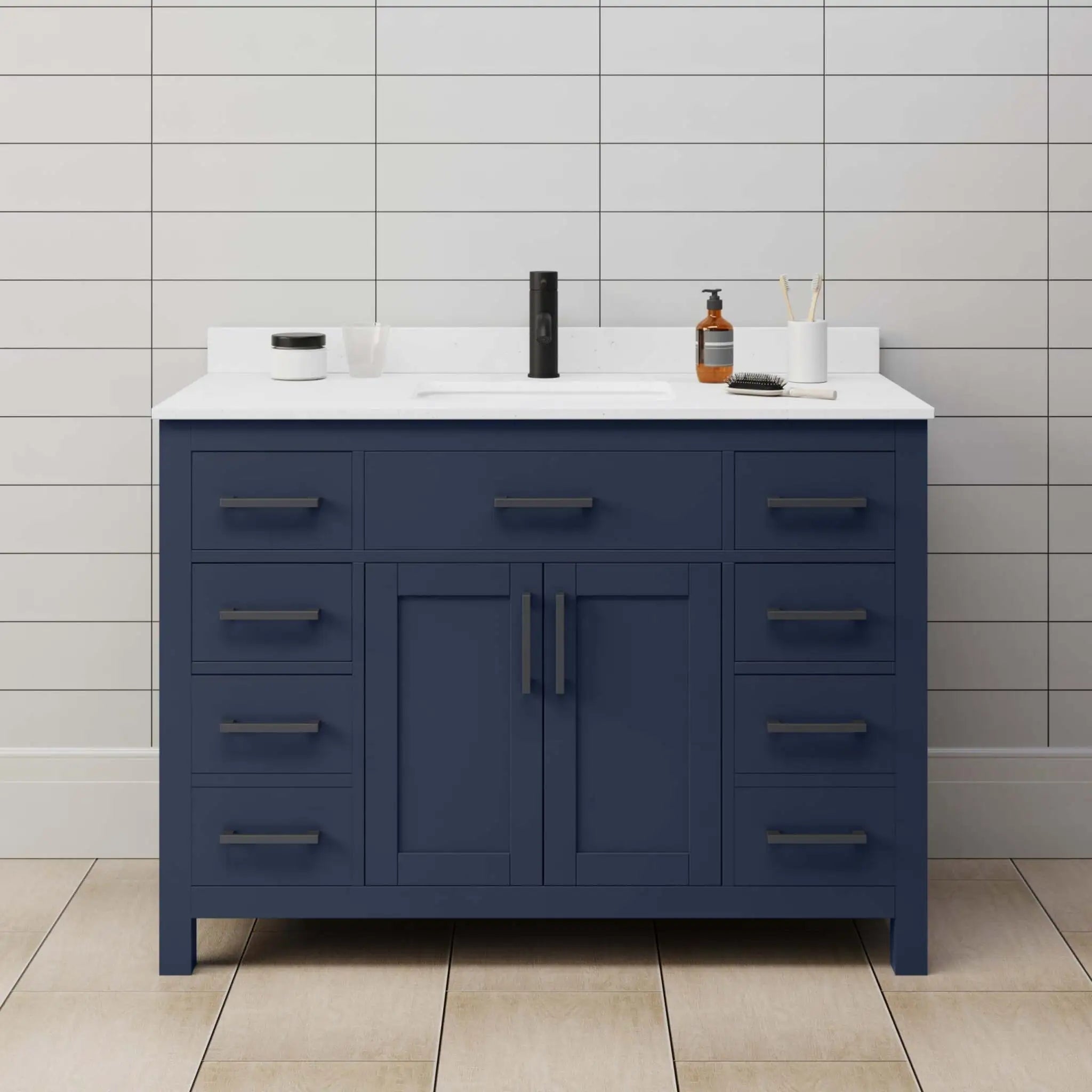 48" Beckett Single Bathroom Vanity in Dark Blue with Matte Black Trim by Wyndham