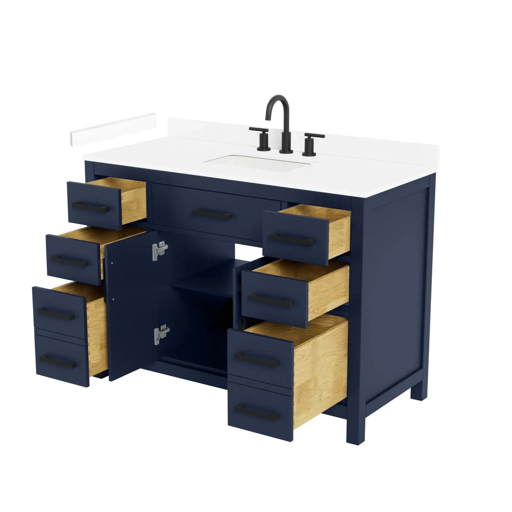 48" Beckett Single Bathroom Vanity in Dark Blue with Matte Black Trim by Wyndham