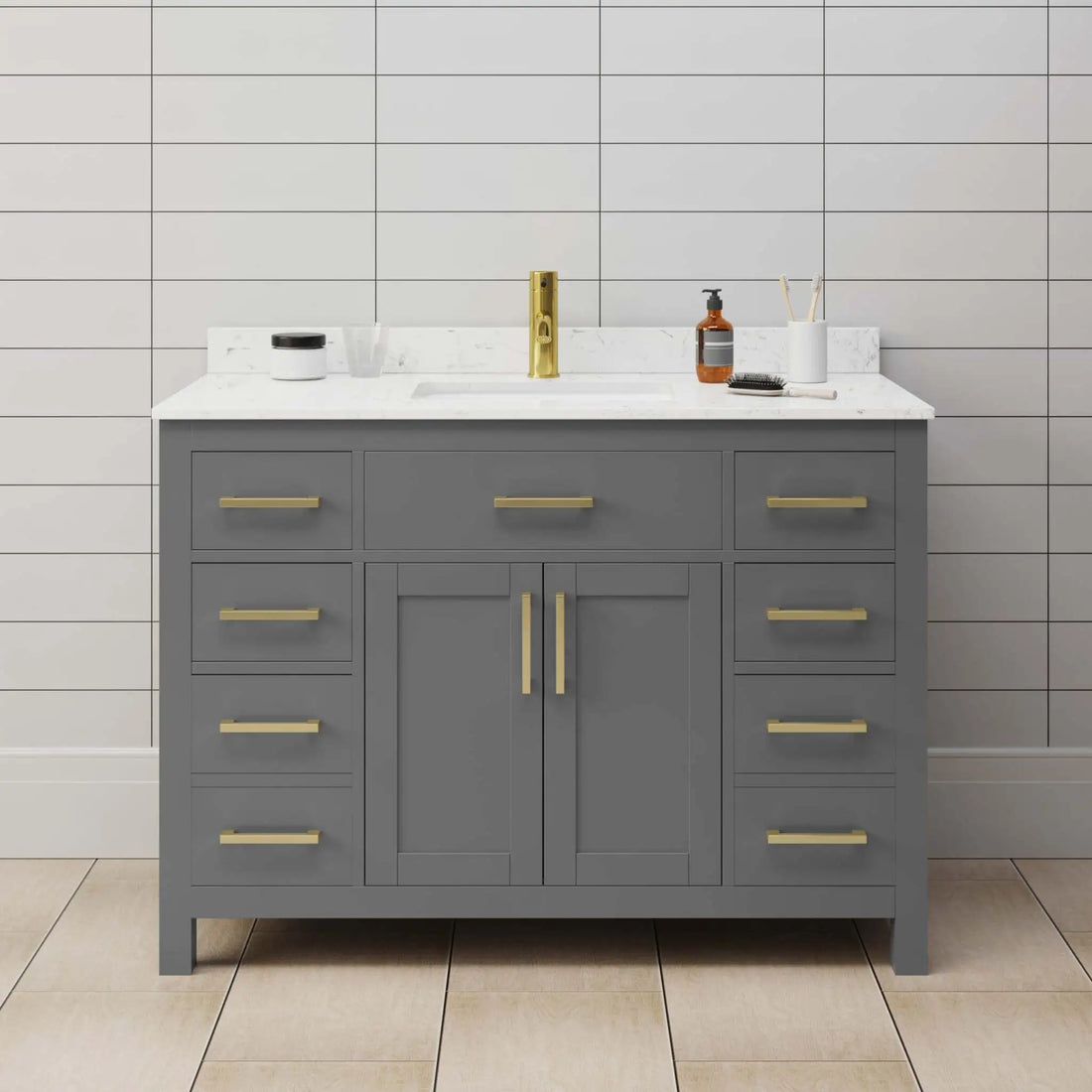 48" Beckett Single Bathroom Vanity in Dark Gray with Brushed Gold Trim by Wyndham