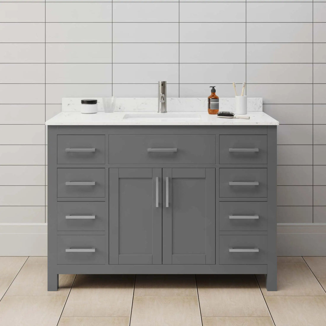 48" Beckett Single Bathroom Vanity in Dark Gray with Brushed Nickel Trim by Wyndham