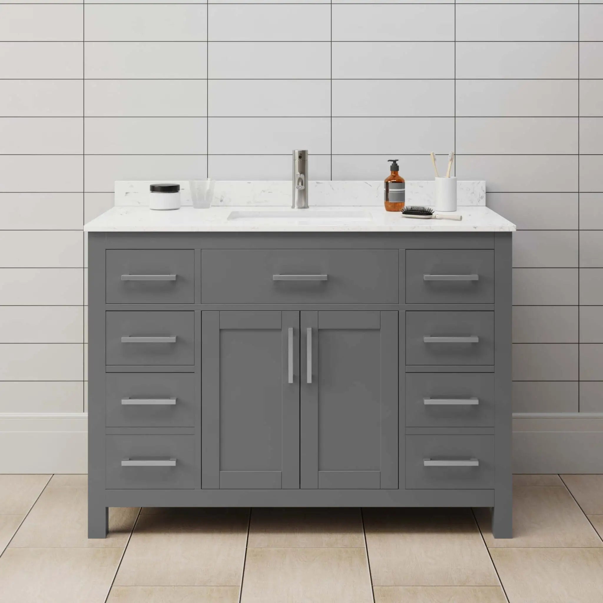 48" Beckett Single Bathroom Vanity in Dark Gray with Brushed Nickel Trim by Wyndham