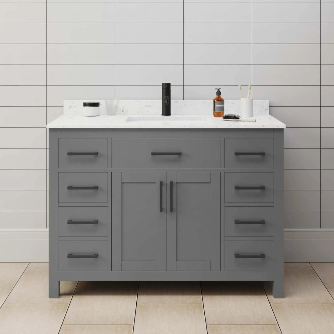 48" Beckett Single Bathroom Vanity in Dark Gray with Matte Black Trim by Wyndham