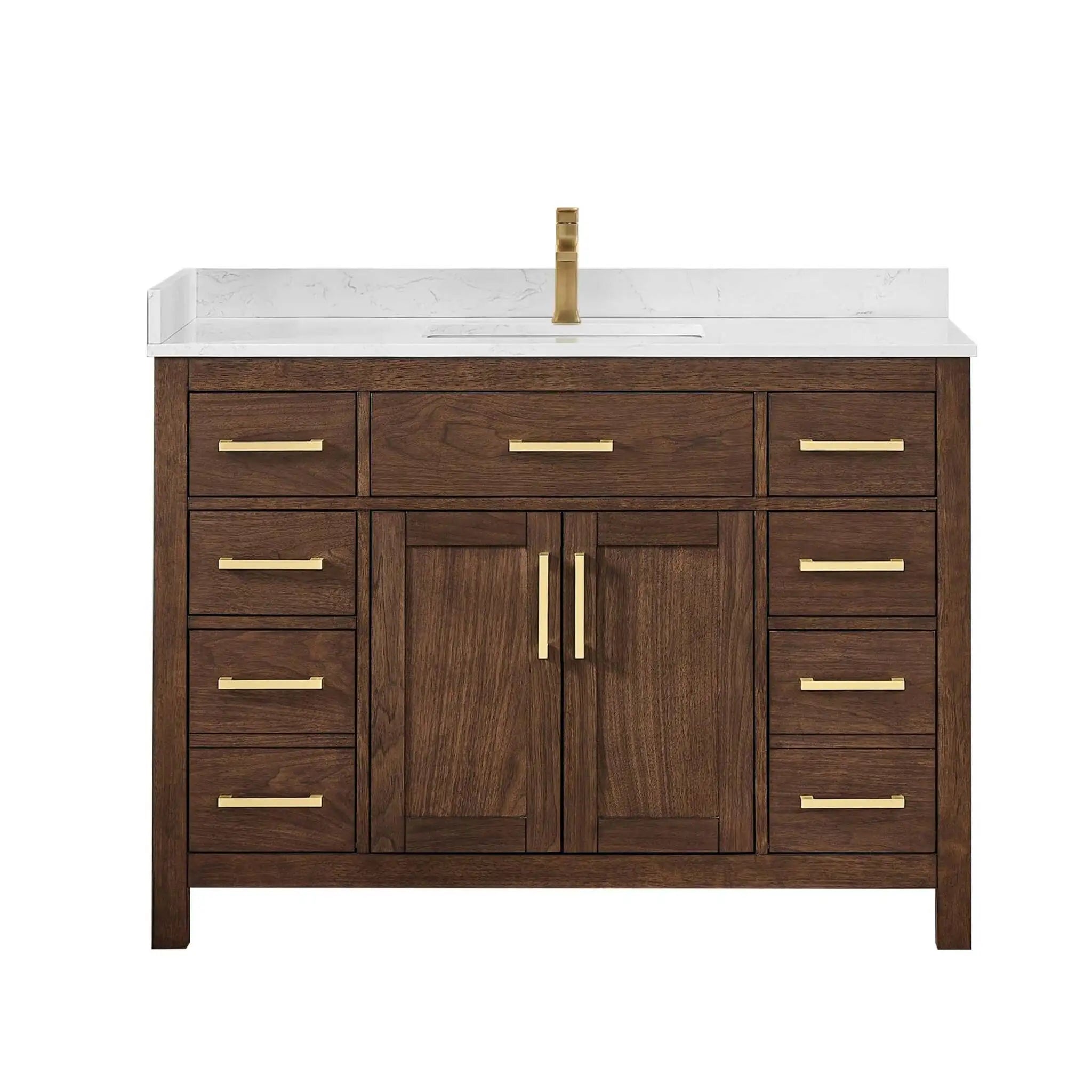48" Beckett Single Bathroom Vanity in Dark Walnut with Brushed Gold Trim by Wyndham