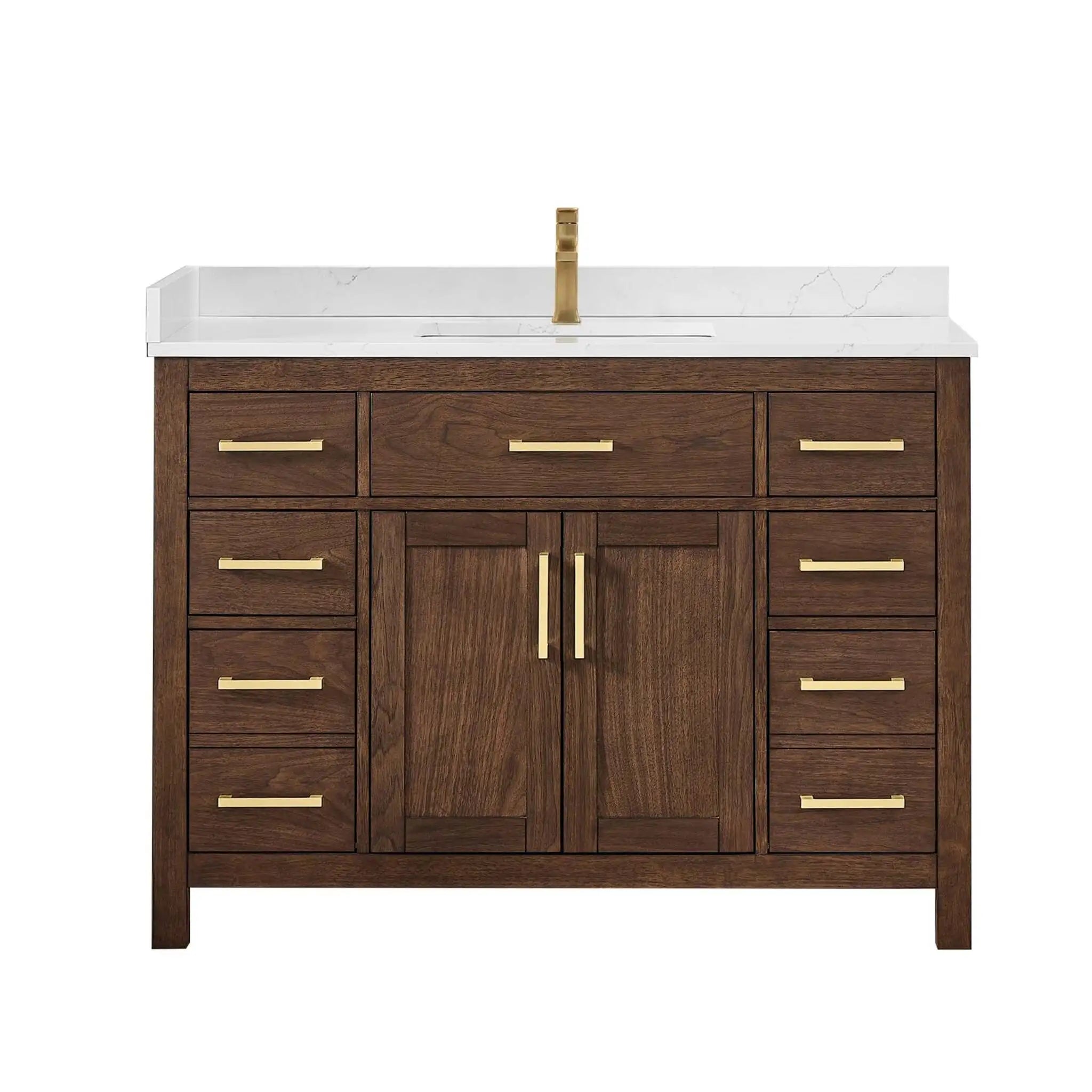 48" Beckett Single Bathroom Vanity in Dark Walnut with Brushed Gold Trim by Wyndham