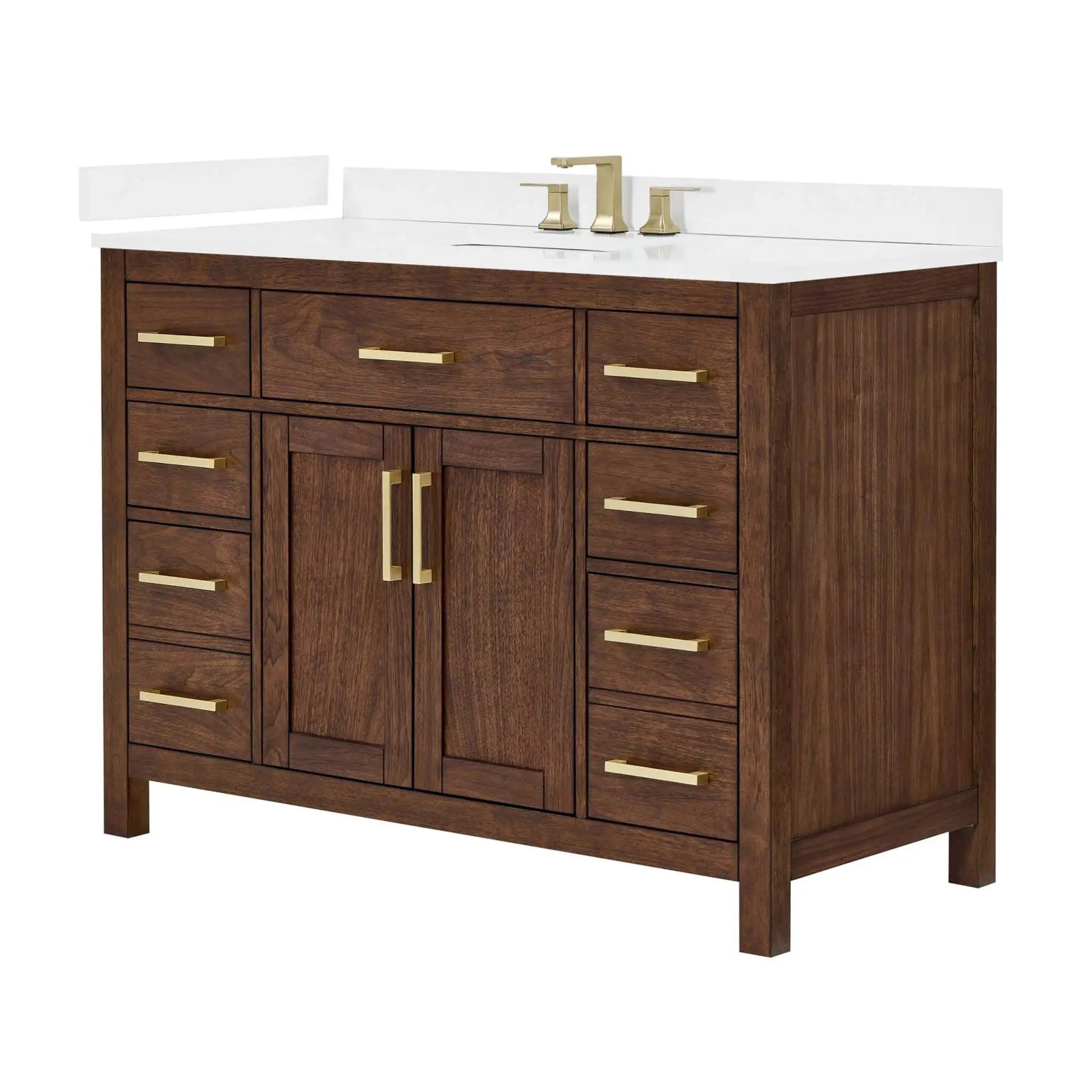 48" Beckett Single Bathroom Vanity in Dark Walnut with Brushed Gold Trim by Wyndham