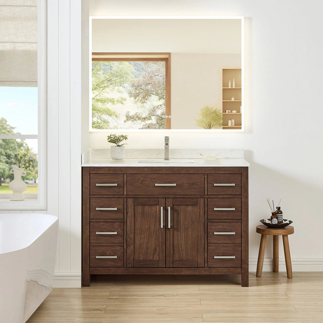 48" Beckett Single Bathroom Vanity in Dark Walnut with Brushed Nickel Trim by Wyndham
