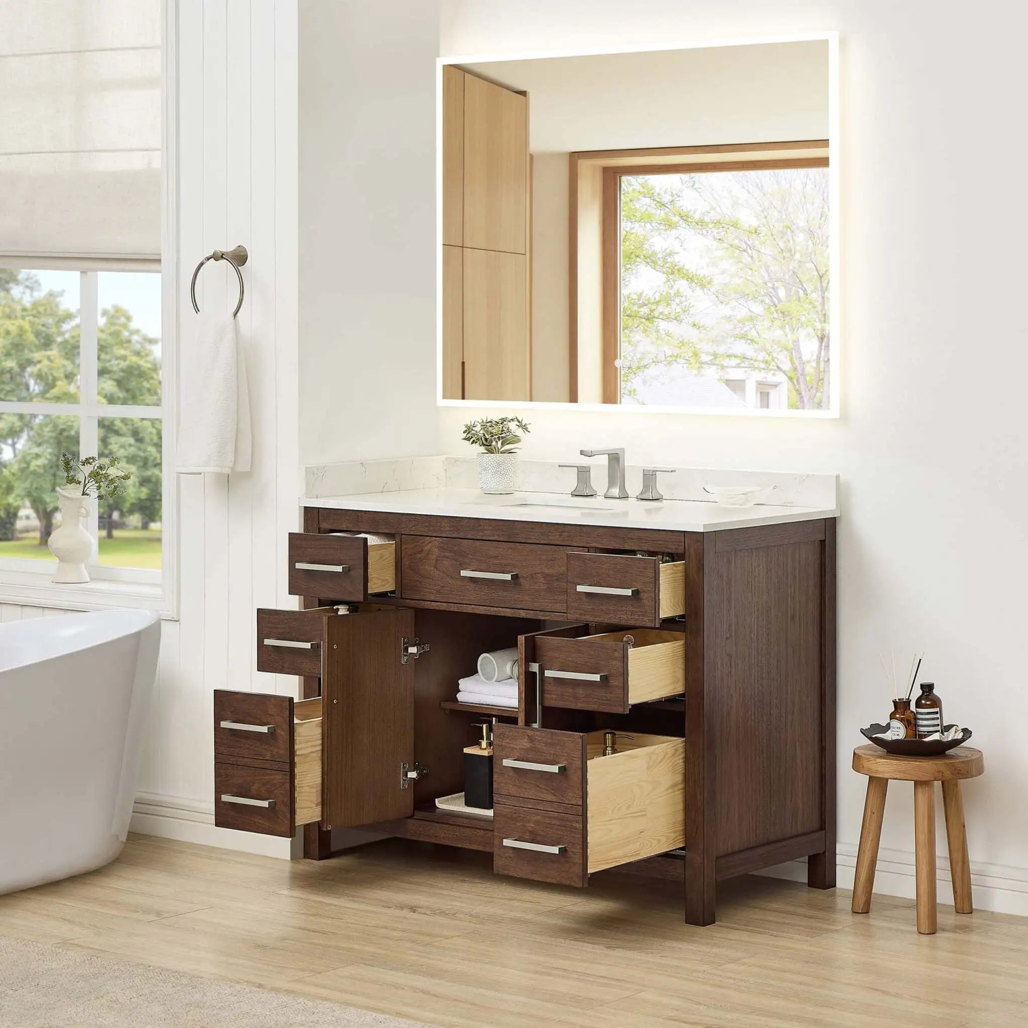 48" Beckett Single Bathroom Vanity in Dark Walnut with Brushed Nickel Trim by Wyndham