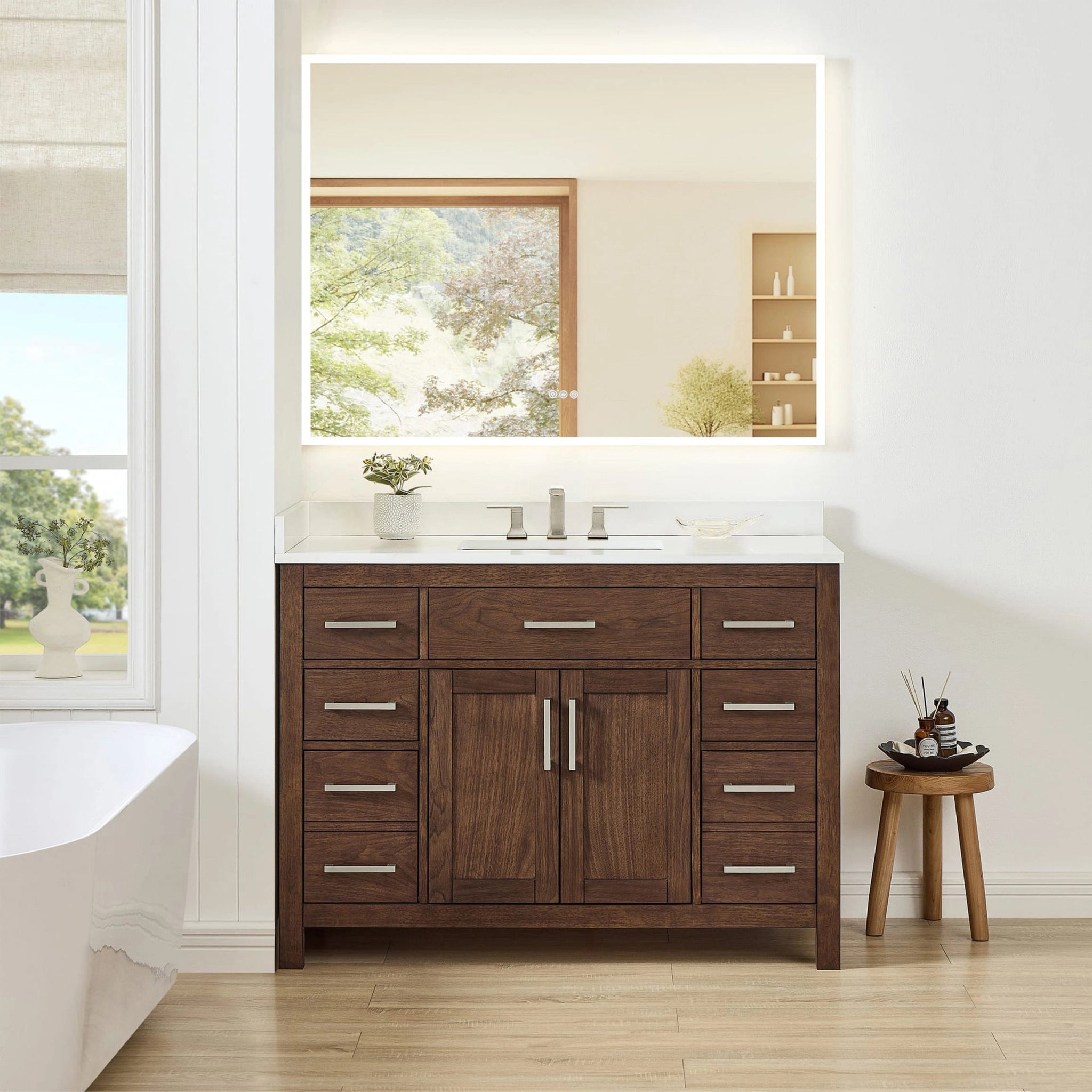 48" Beckett Single Bathroom Vanity in Dark Walnut with Brushed Nickel Trim by Wyndham