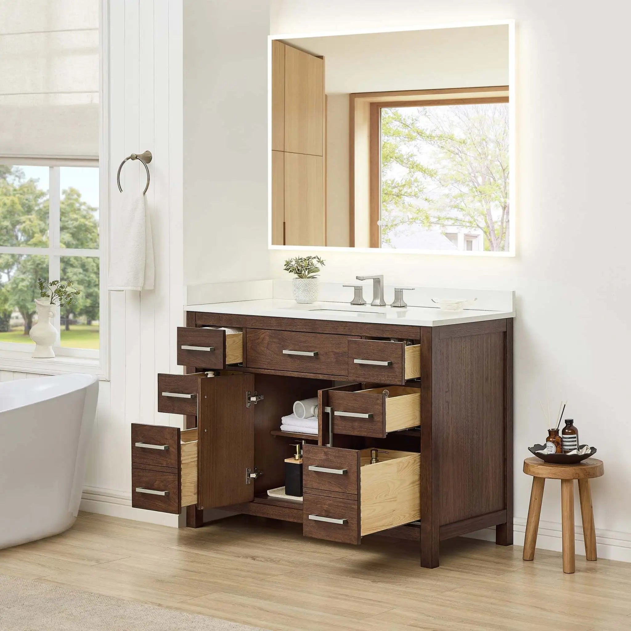 48" Beckett Single Bathroom Vanity in Dark Walnut with Brushed Nickel Trim by Wyndham