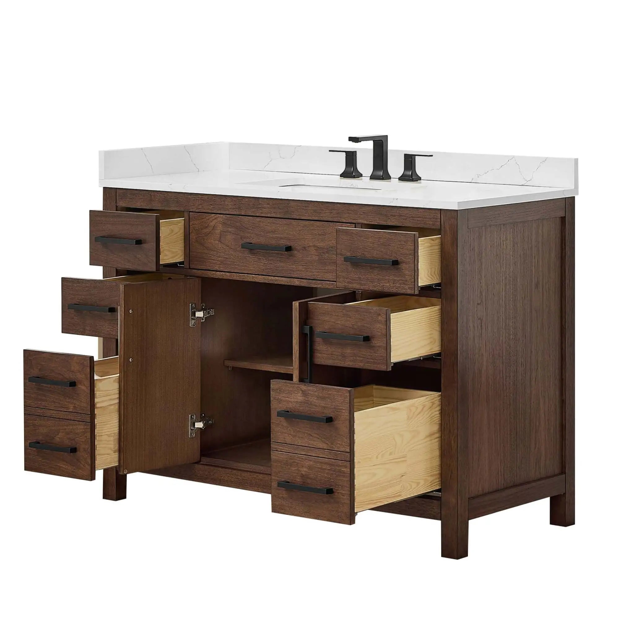 48" Beckett Single Bathroom Vanity in Dark Walnut with Matte Black Trim by Wyndham