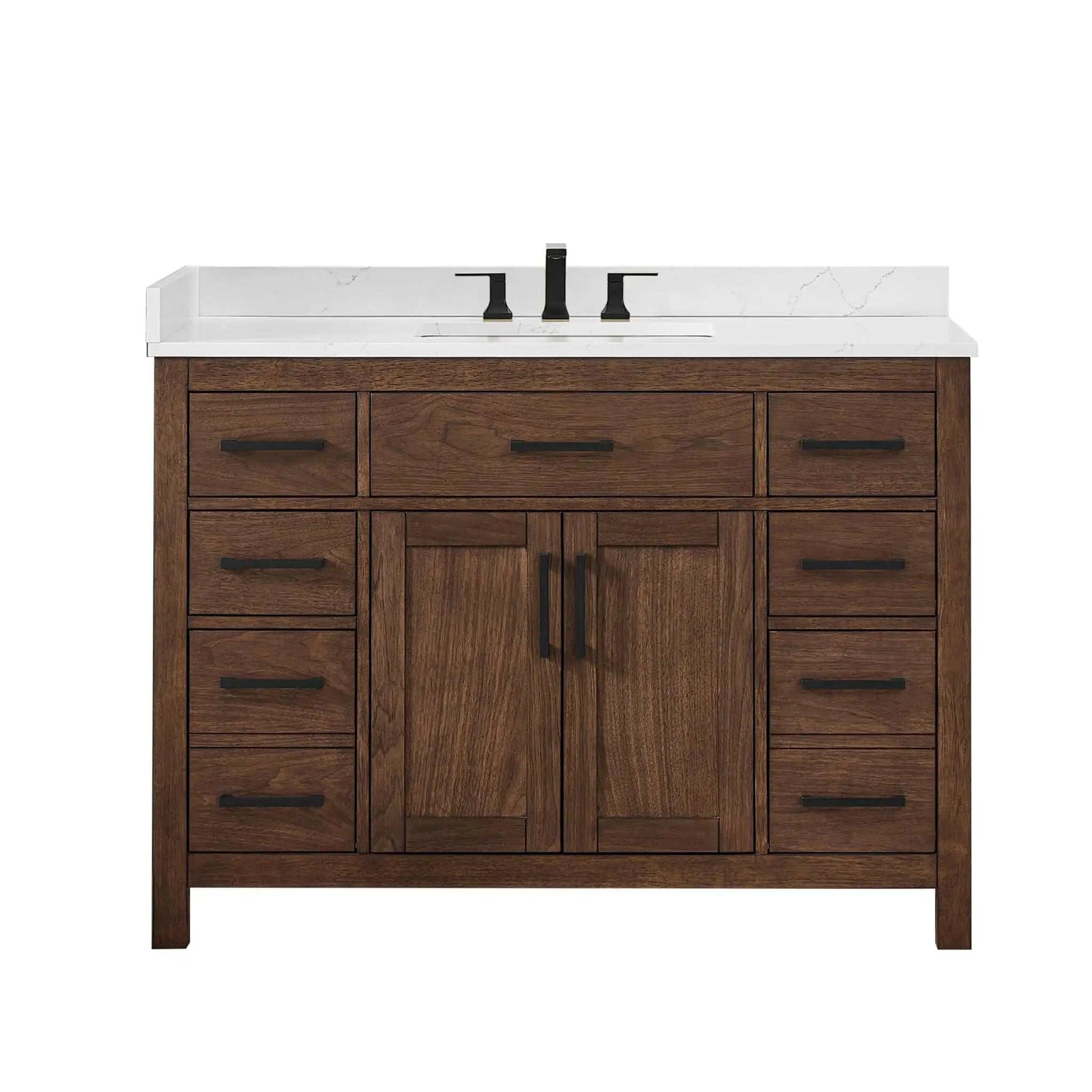 48" Beckett Single Bathroom Vanity in Dark Walnut with Matte Black Trim by Wyndham
