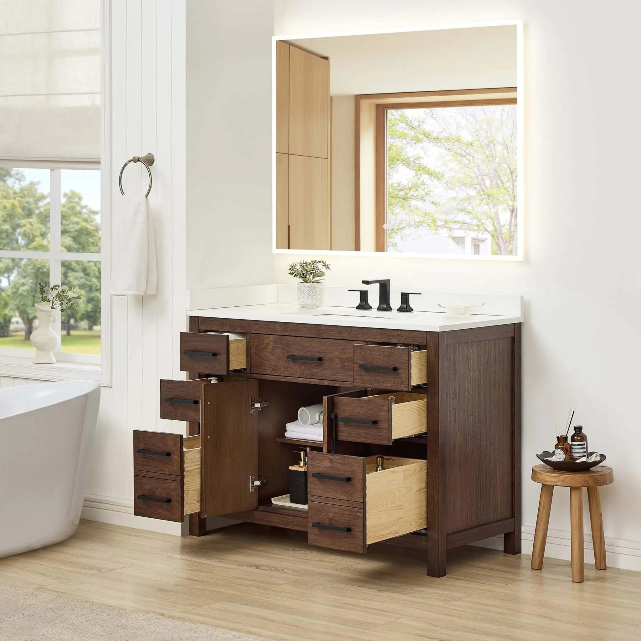 48" Beckett Single Bathroom Vanity in Dark Walnut with Matte Black Trim by Wyndham