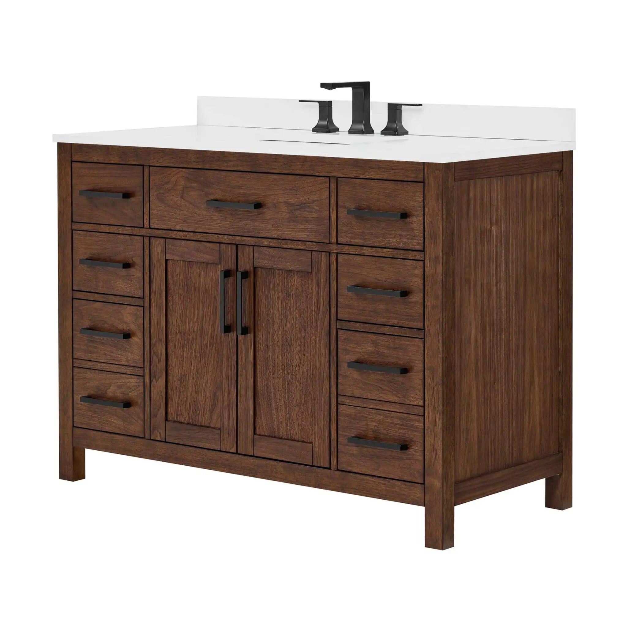 48" Beckett Single Bathroom Vanity in Dark Walnut with Matte Black Trim by Wyndham