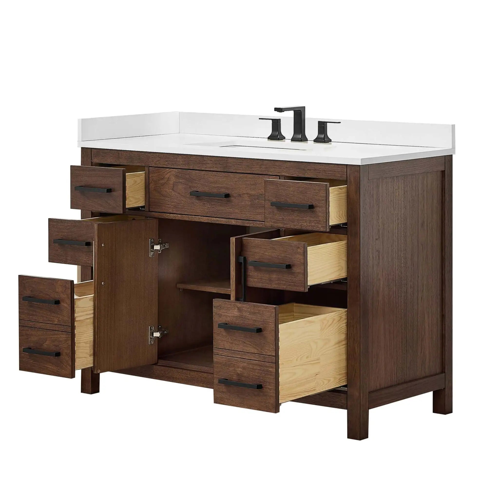48" Beckett Single Bathroom Vanity in Dark Walnut with Matte Black Trim by Wyndham