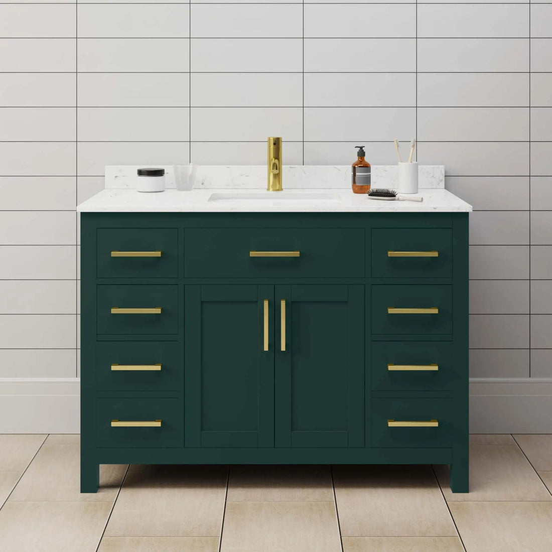 48" Beckett Single Bathroom Vanity in Green with Brushed Gold Trim by Wyndham