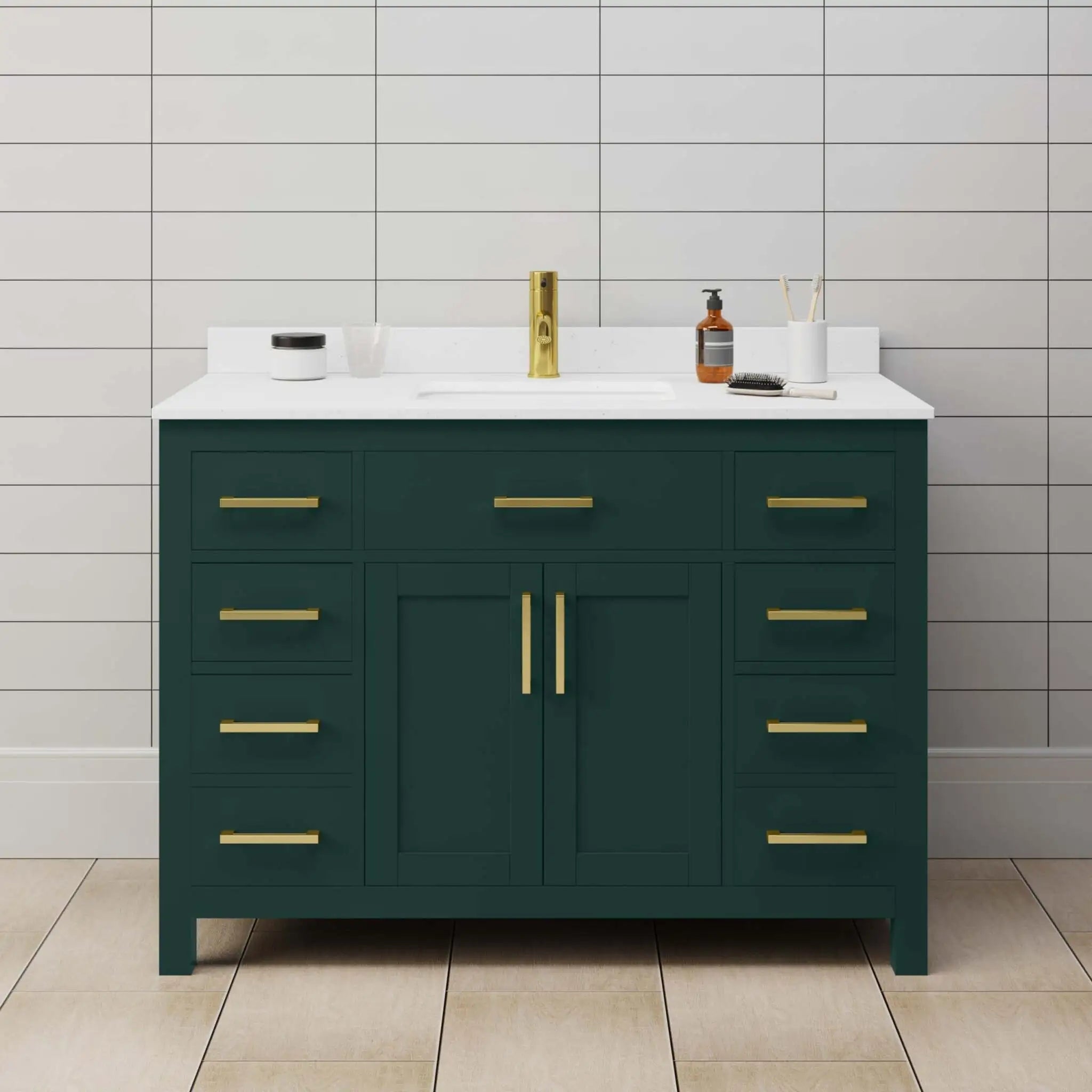 48" Beckett Single Bathroom Vanity in Green with Brushed Gold Trim by Wyndham
